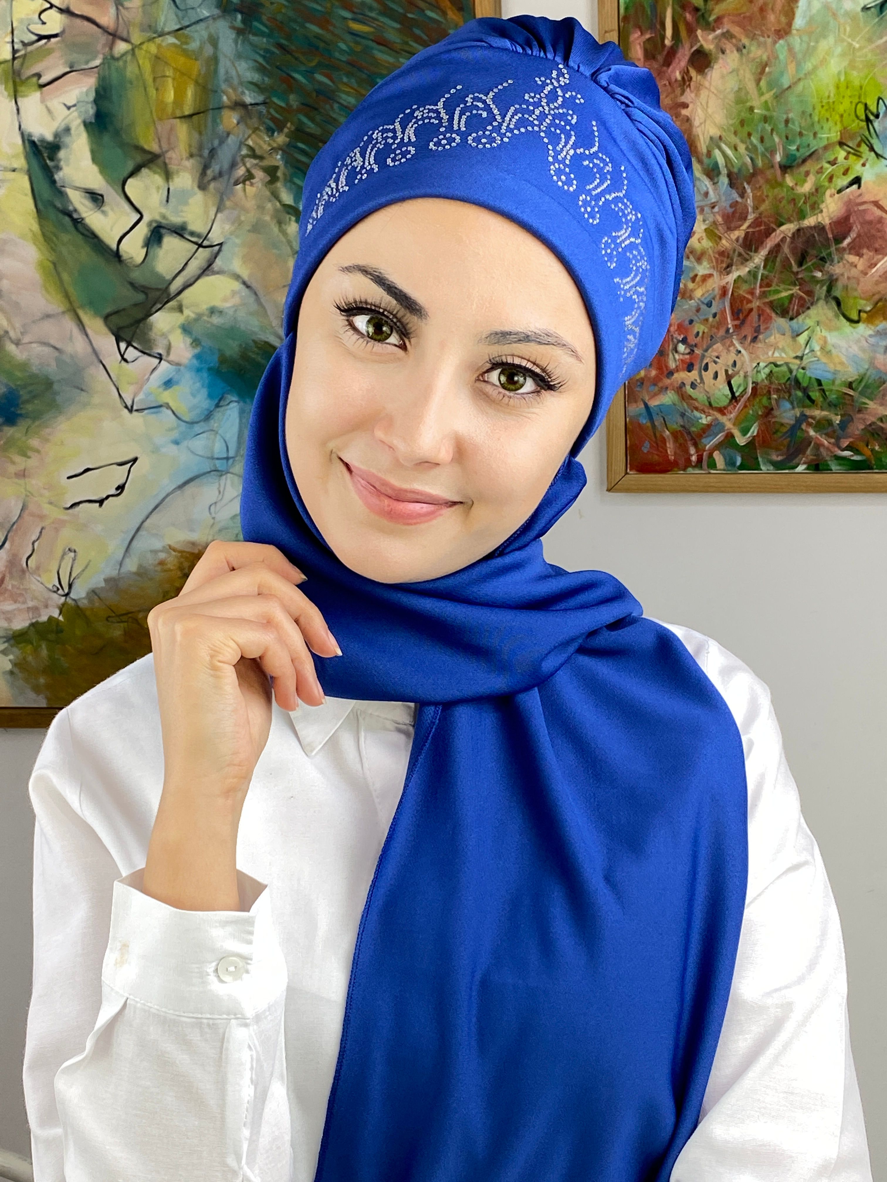 Prenses Model Büzgülü Atkılı Bone - saks mavisi