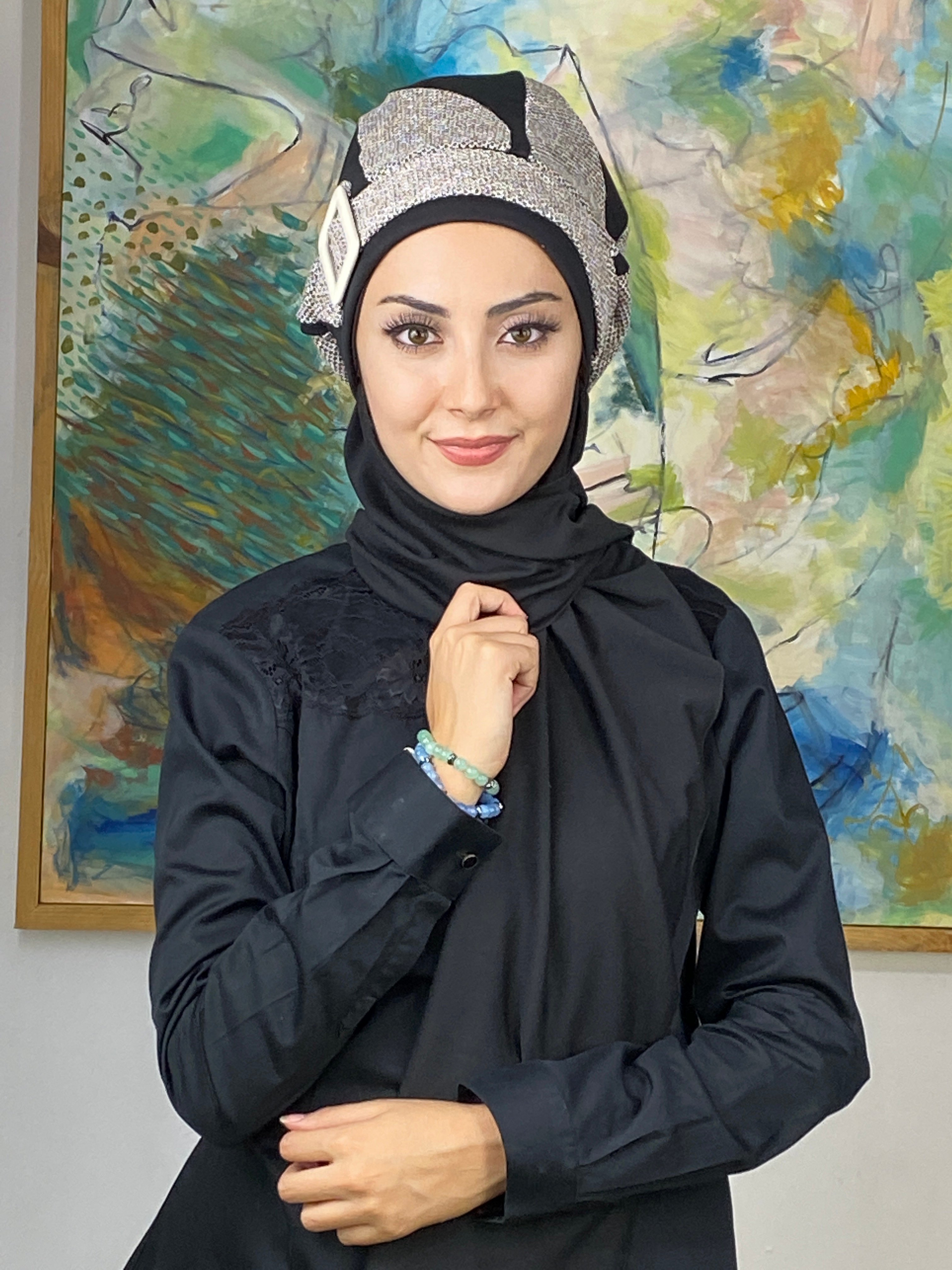 Kırçıklı Tesettür Bere - siyah- kırçıklı
