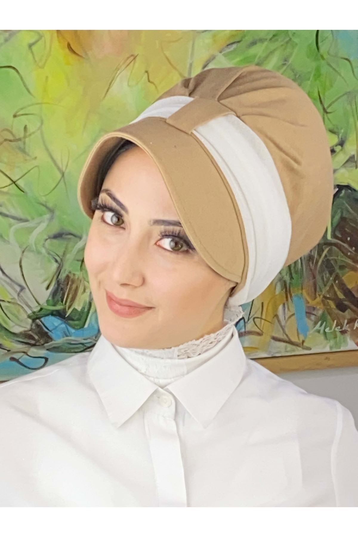 Cırtcırtlı Beyaz Simli Şifon Fularlı Şapka