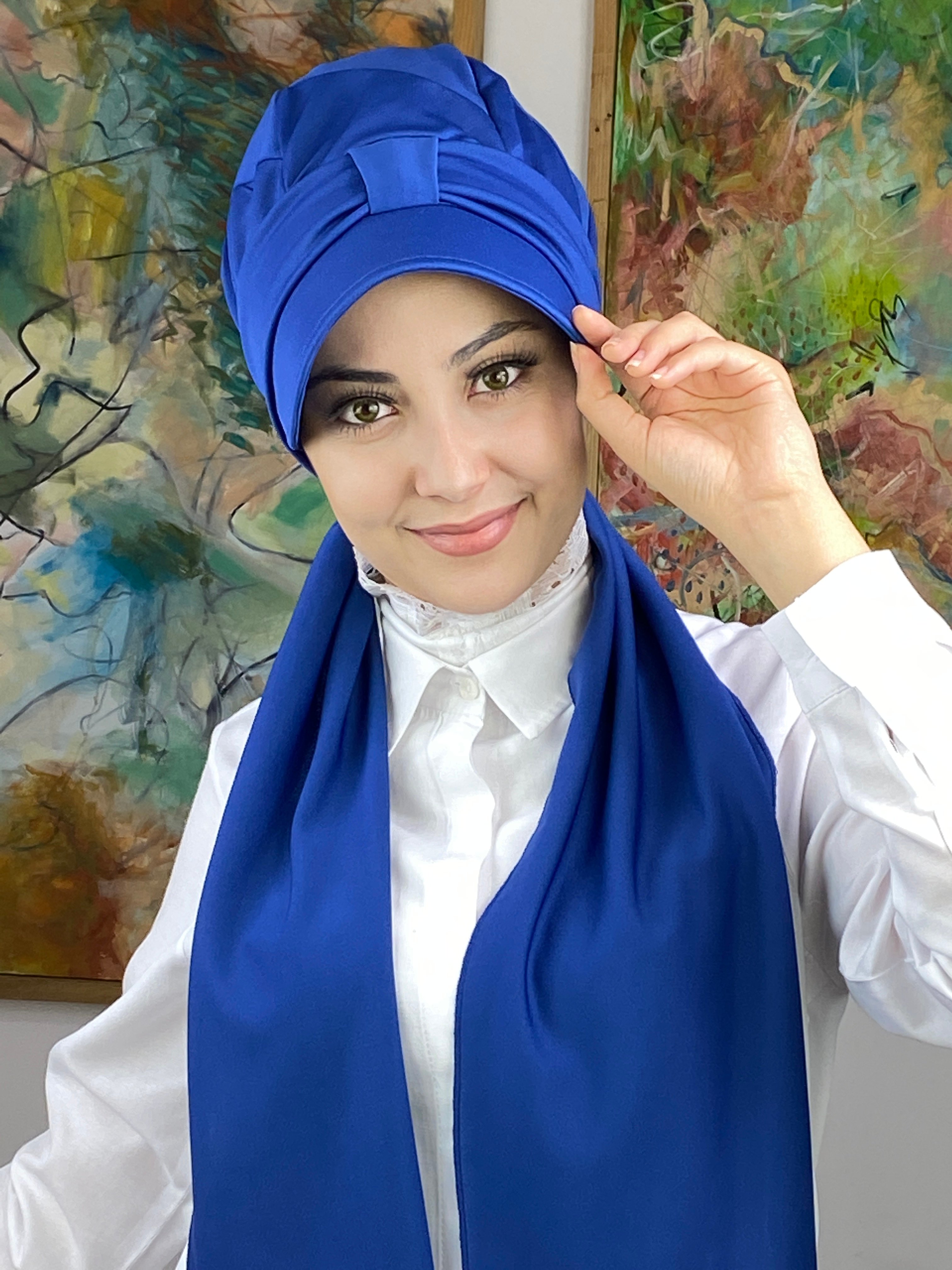 Tek Biritli Atkılı Şapka - saks mavisi