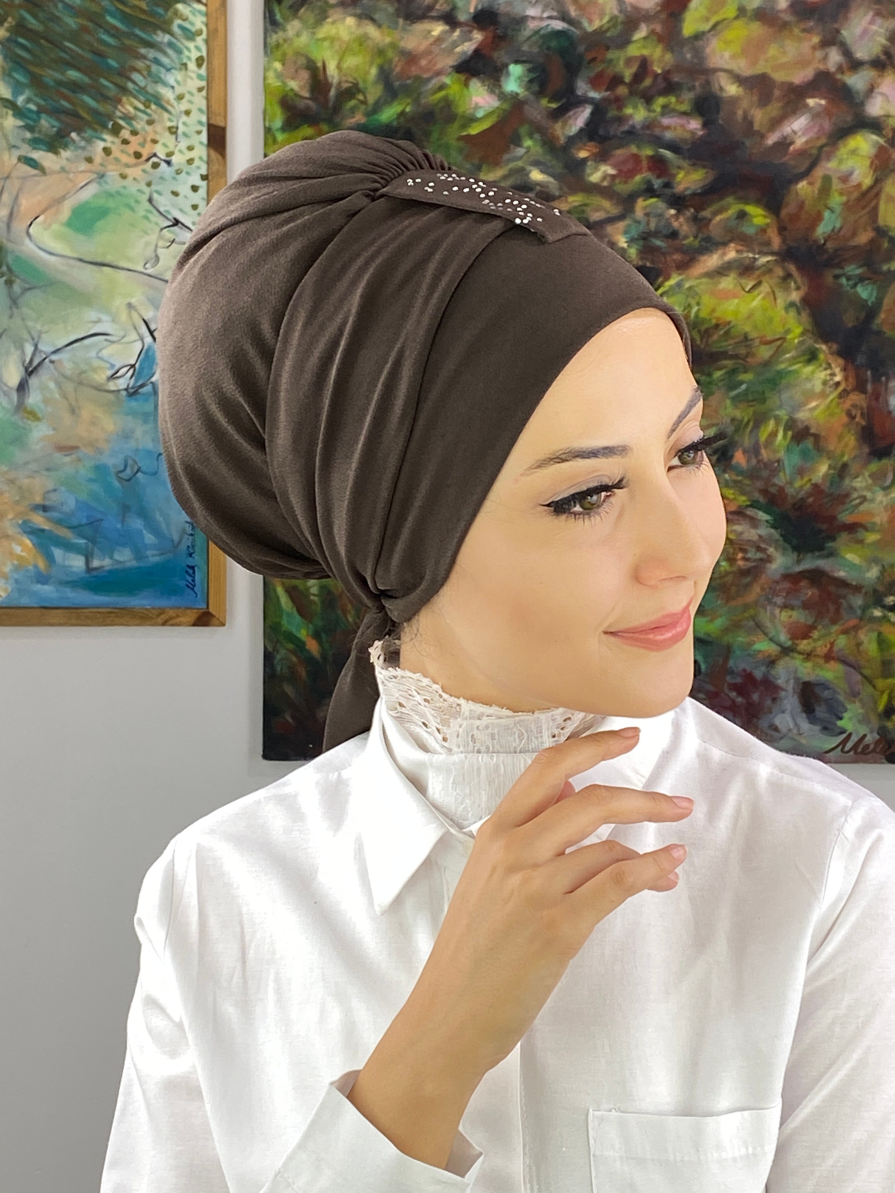 Hürrem Model Tek Biritli Taşlı Bone Şal