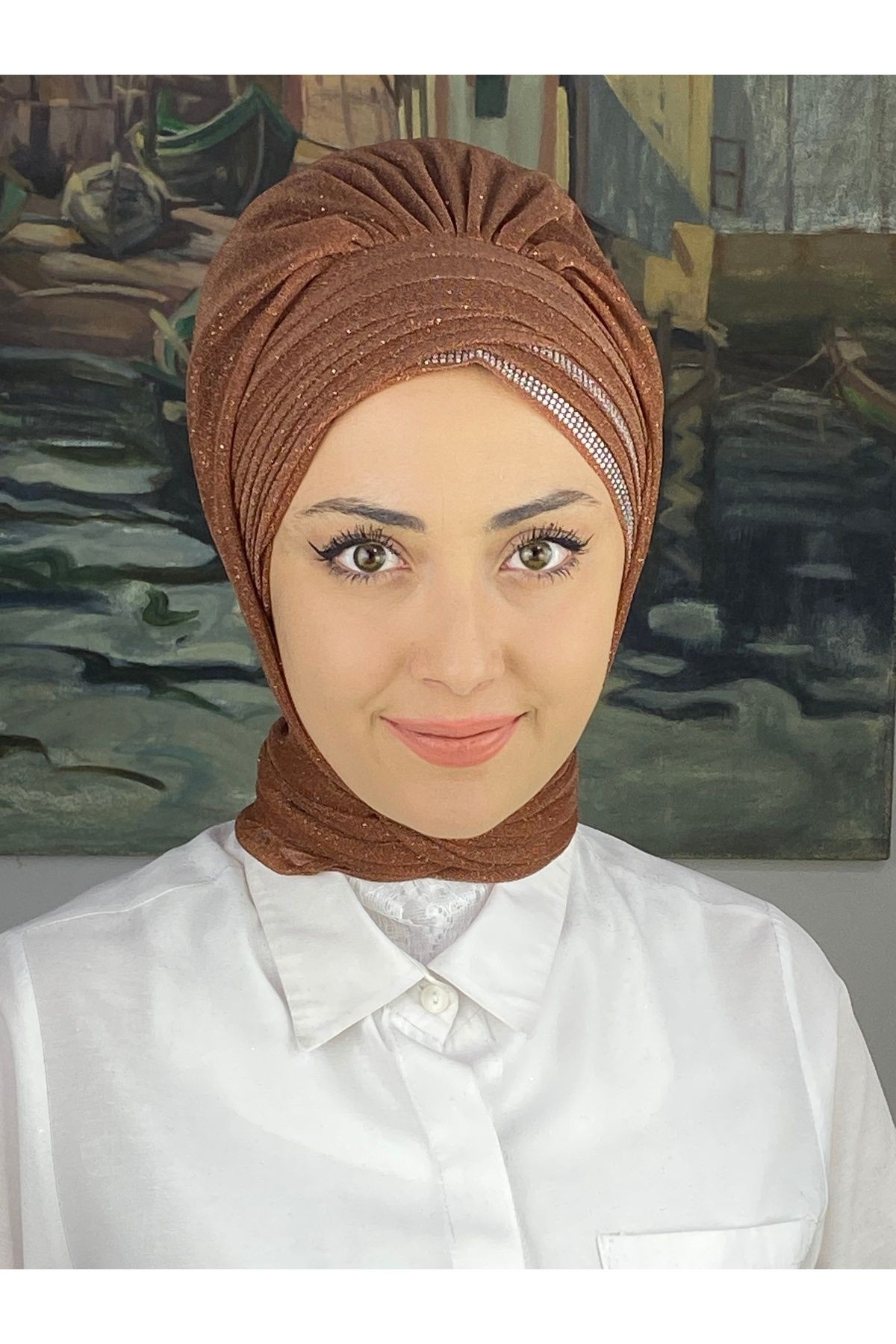 Gümüş Taşlı Drape Detaylı Simli Şal