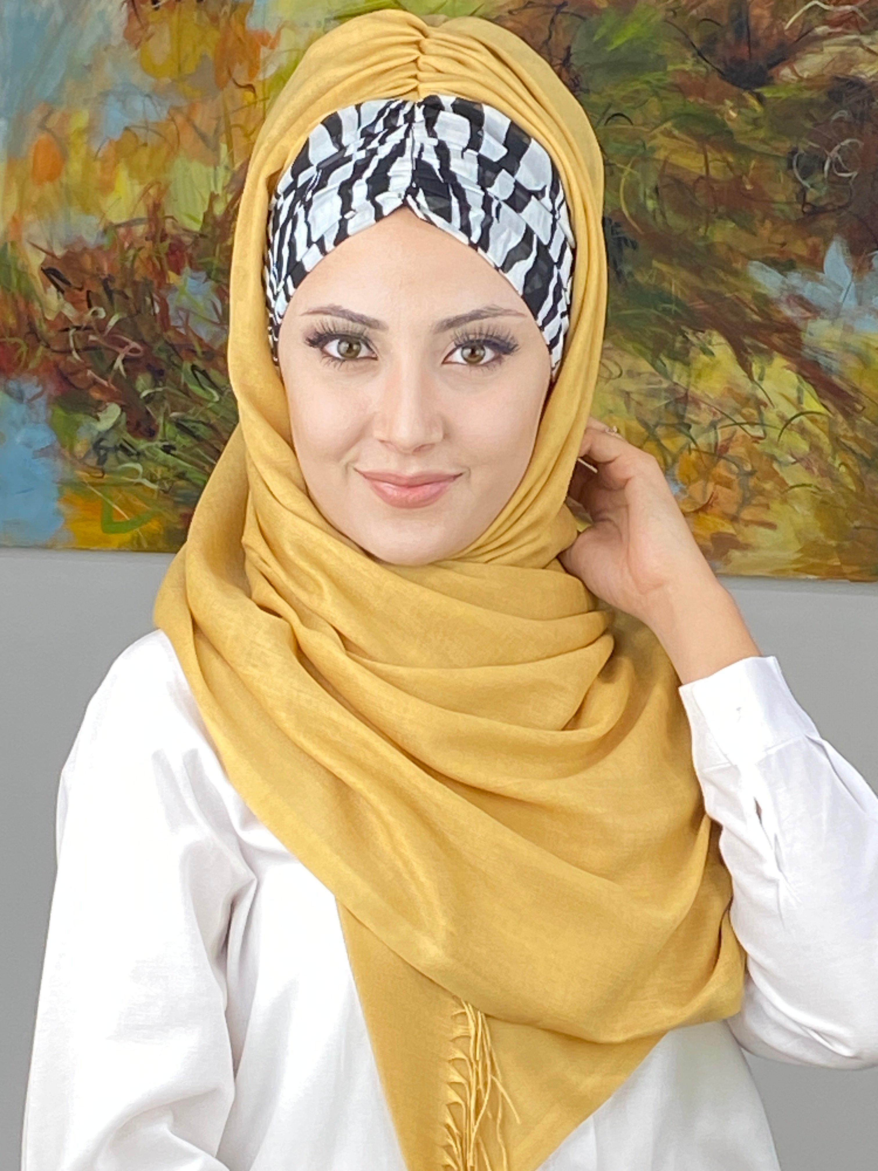Zebra Desenli Büzgülü Hazır Şal