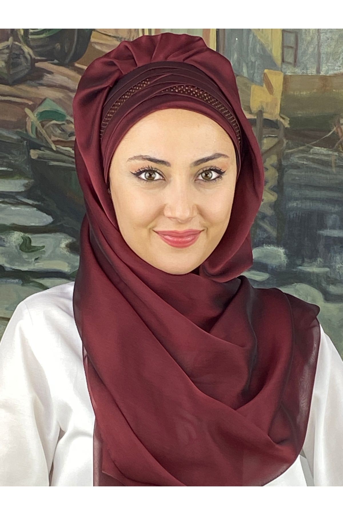 Mihrimah Altın Taşlı Fransız Şifon Hazır Şal