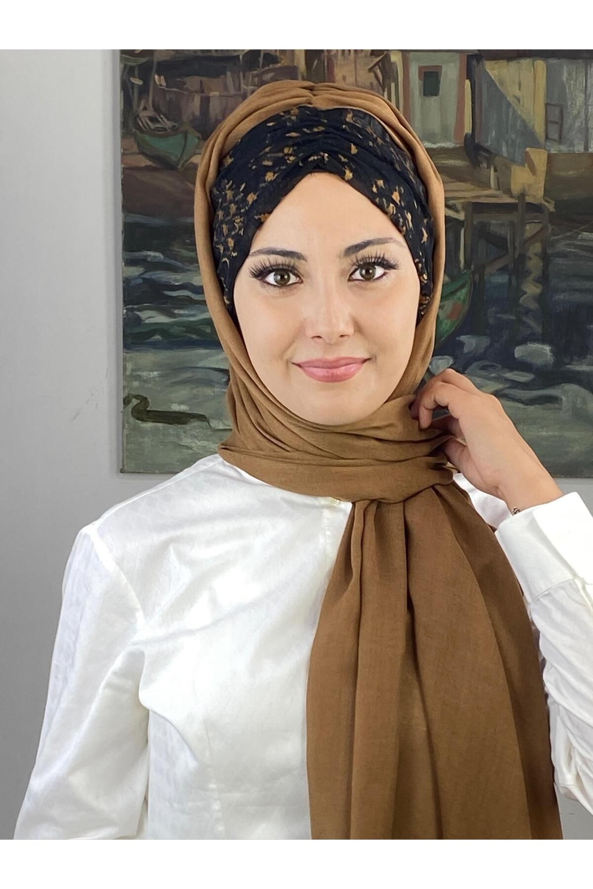 KAHVE SARI KAZAYAKLI BÜZGÜLÜ ŞAL