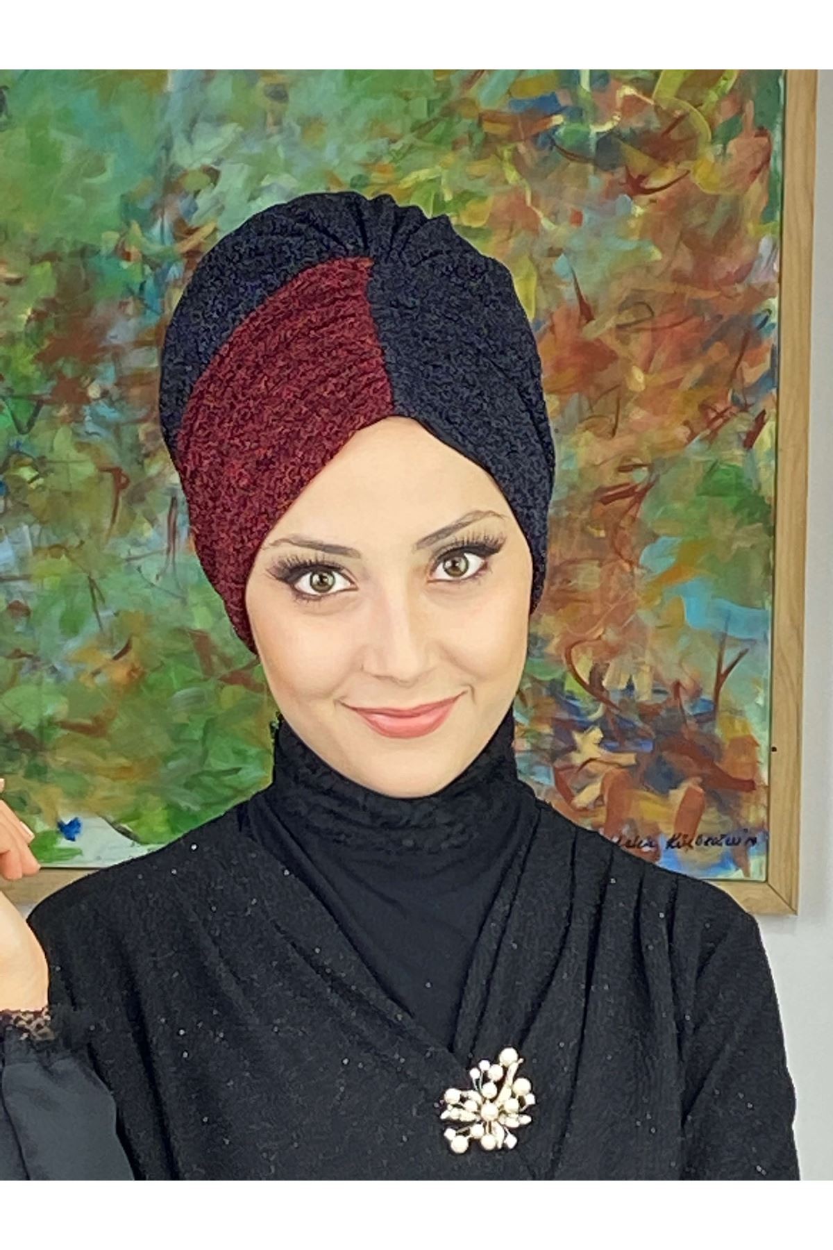 Sultan Model Siyah Bordo Çift Renkli Büzgülü Dış Bone