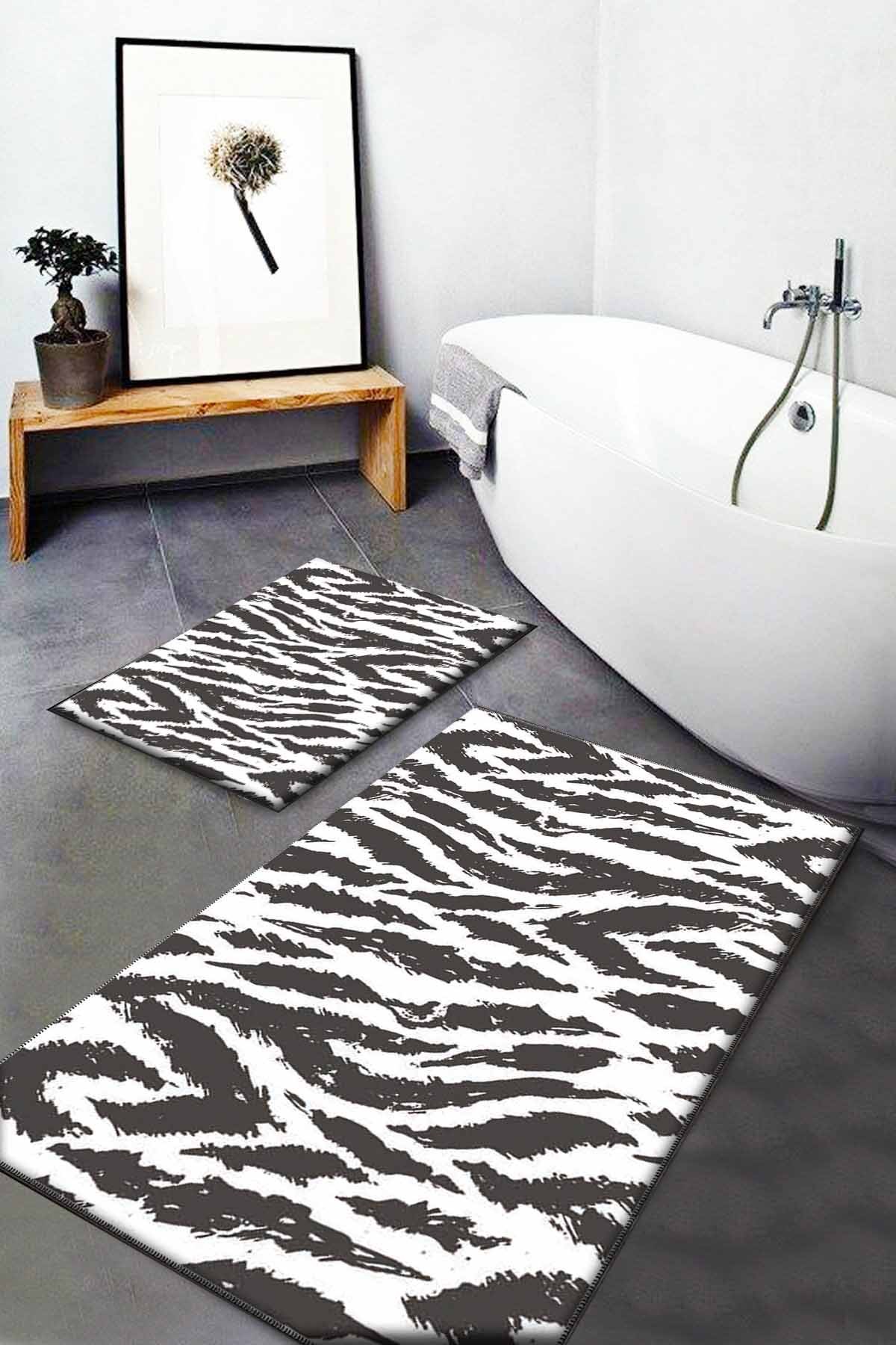 Zebra Desen İkili Banyo Paspas Takımı