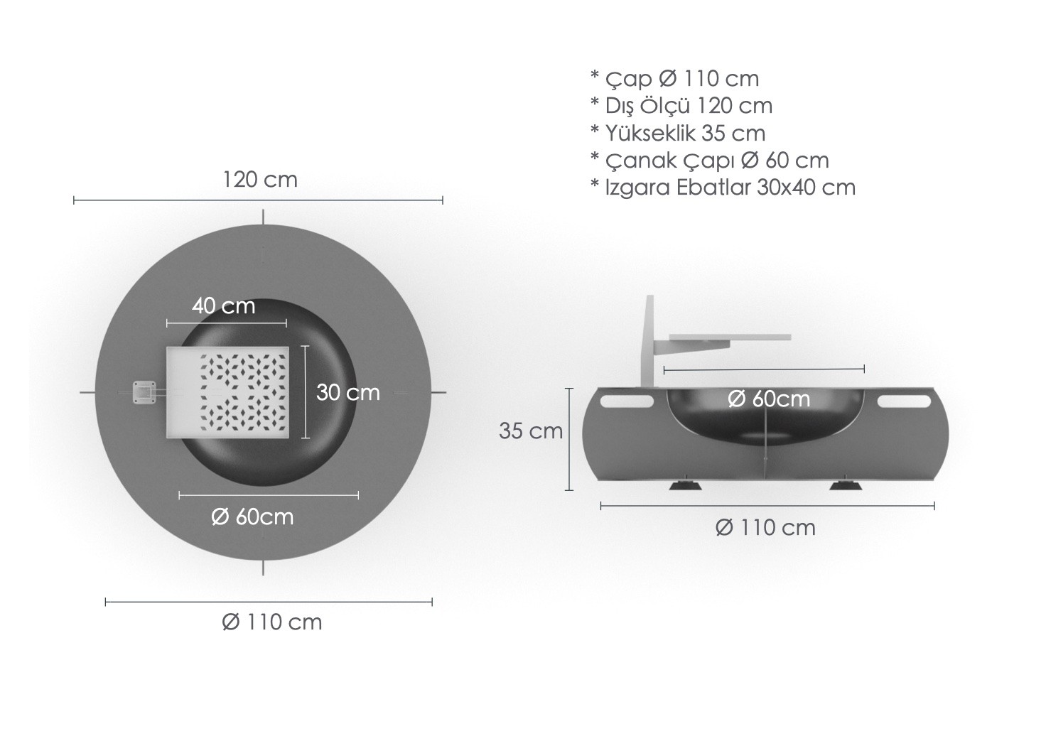 Aura Bahçe Şöminesi Ateş Çukuru  Ø 110 cm