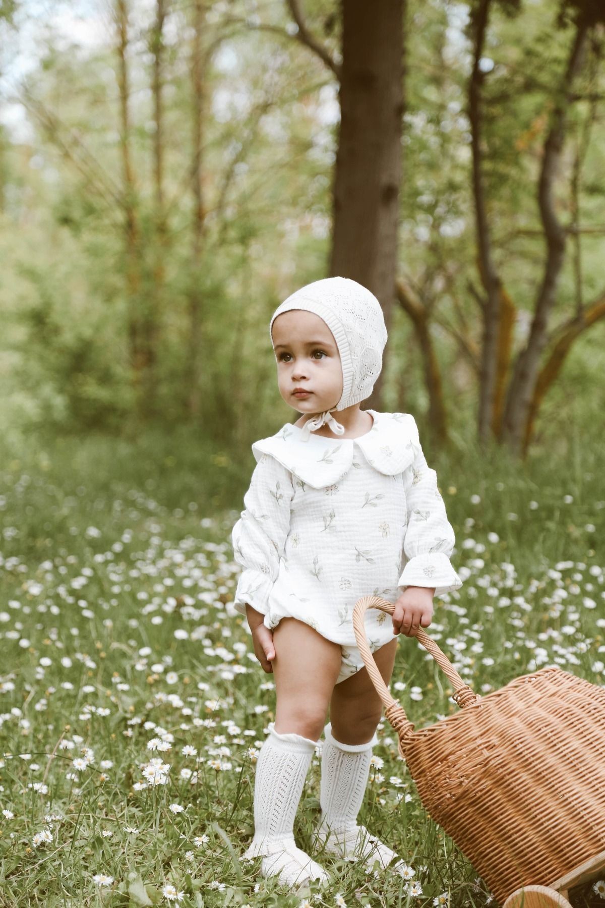 Organik %100 Pamuk Çiçek Desenli Müslin Bebek Çocuk Yakalı Tulum Zıbın