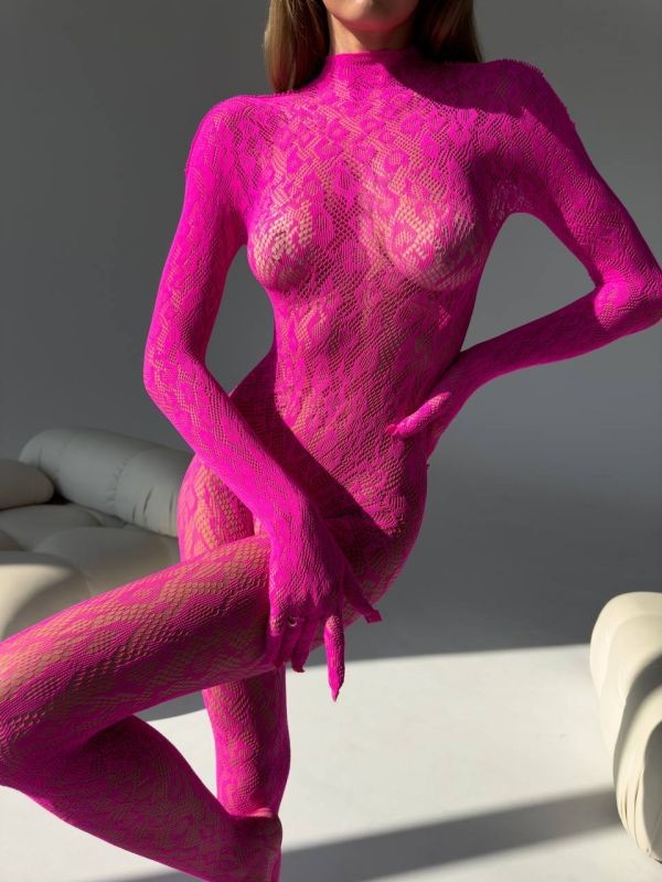 Kylie Leopar Vücut Çorabı - PEMBE