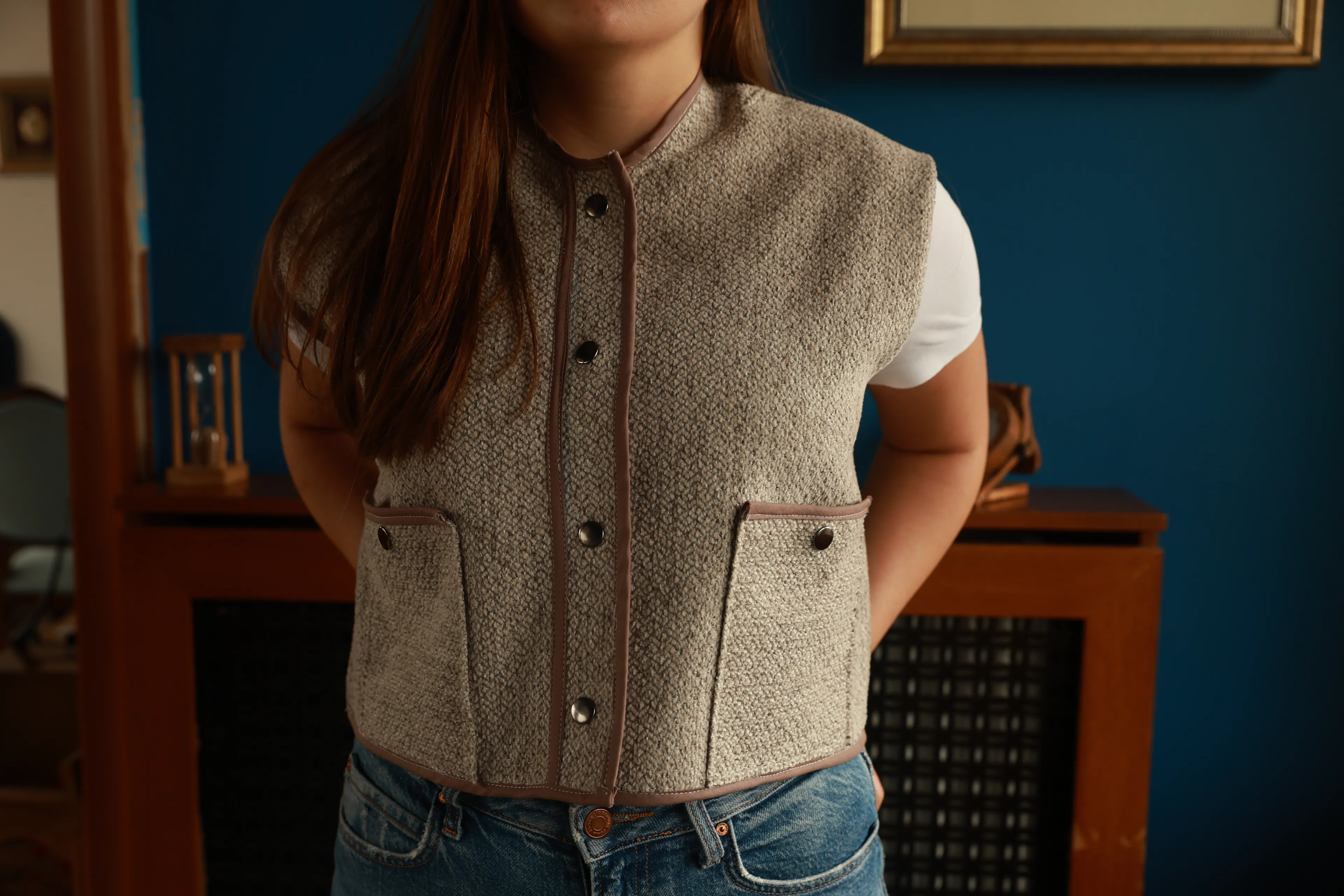 Çift Biyeli Çıtçıtlı Dokulu Yelek K004