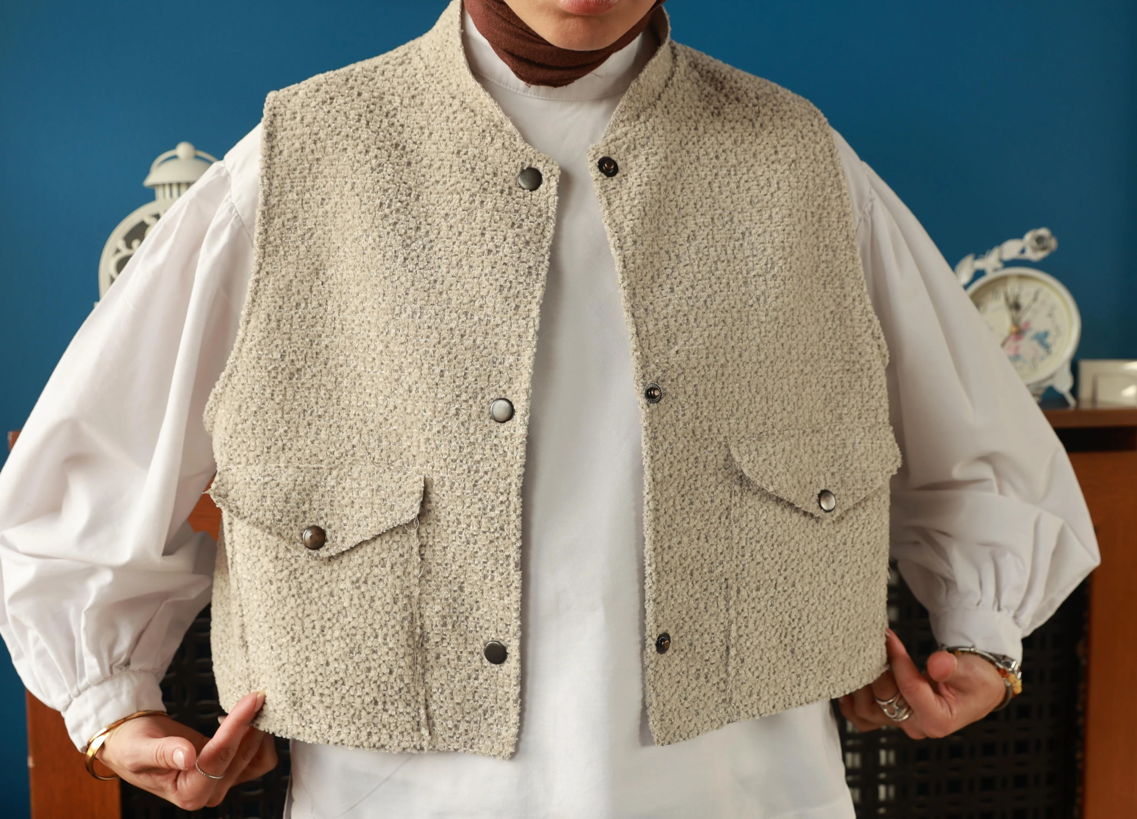 Hakim Yaka Astarlı Dokulu Çıtçıtlı Ceket K007