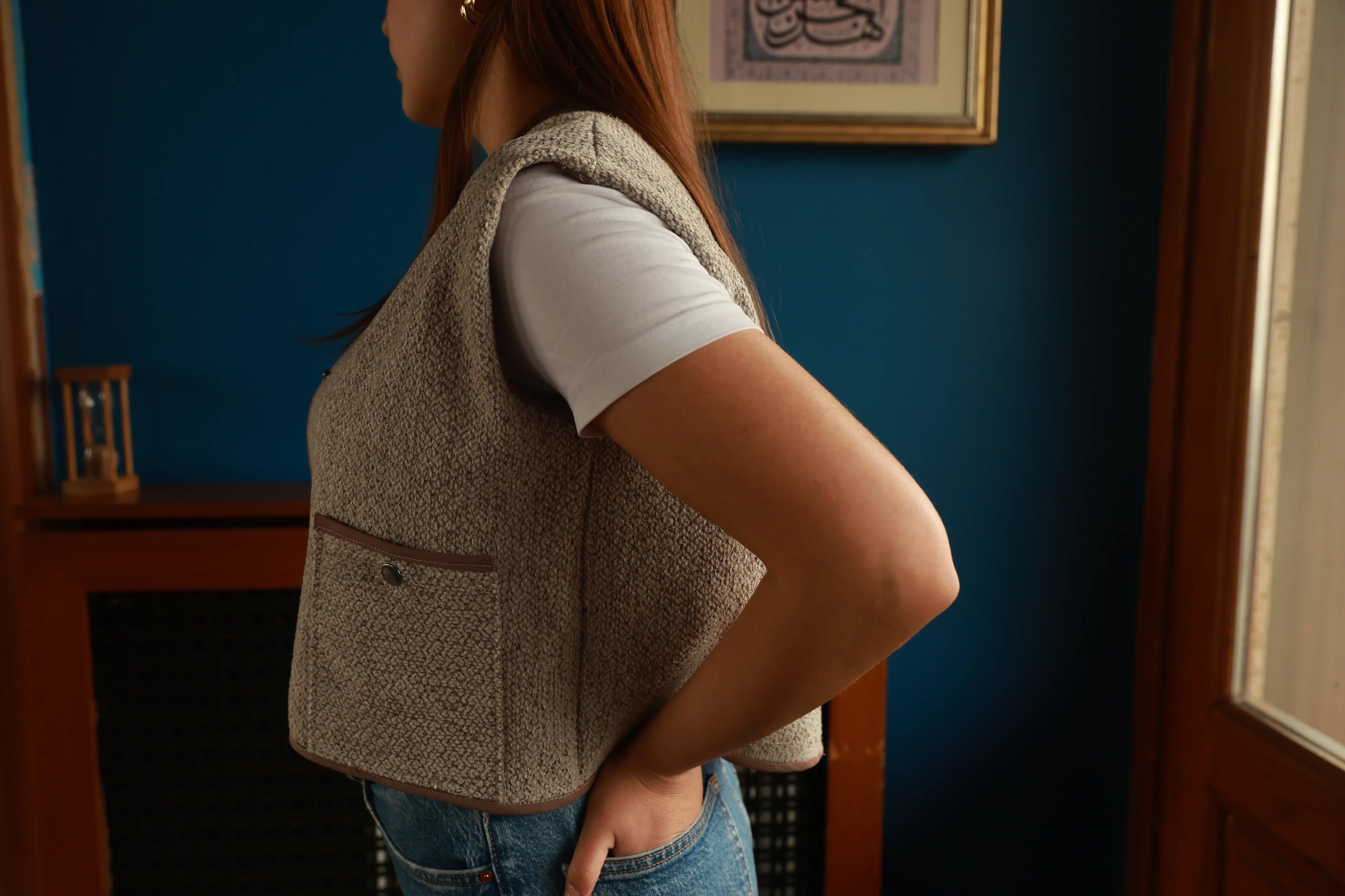 Çift Biyeli Çıtçıtlı Dokulu Yelek K004