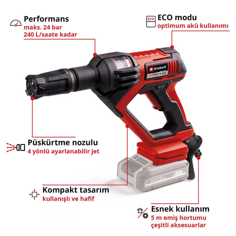 Basınçlı Yıkama Tabancası Akülü (Akü Hariç) (EINHELL 4140135 HYPRESSO 18/24-1)