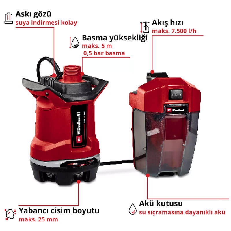 Kirli Su Pompası Akülü (Akü Hariç) (EINHELL 4181580 GE-DP 18/25 Li Solo)