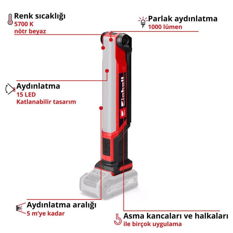 Aydınlatma Akülü (Akü Hariç) (5700 K) (EINHELL 4514180 TE-CL 18/1000 S Li Solo)