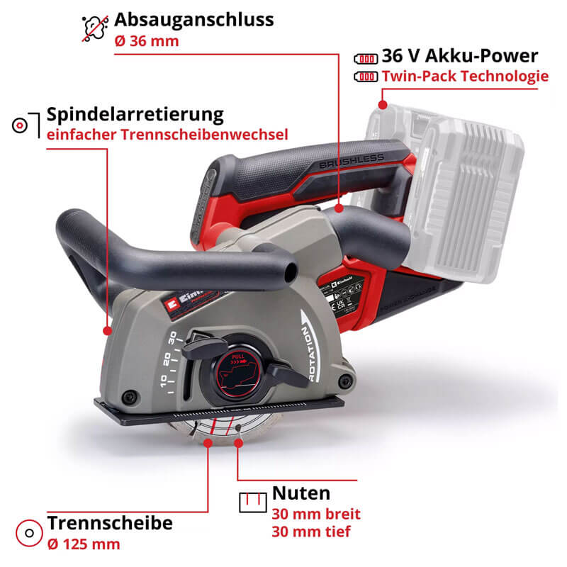 Kanal Açma Makinesi Akülü (Akü Hariç) (EINHELL 4350800 TP-MA 36/30 Li BL Solo)