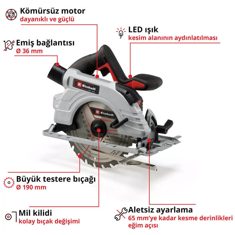 Daire Testere Akülü (Akü Hariç) (EINHELL 4331210 TP-CS 18/190 Li BL Solo)