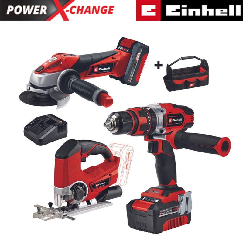 Makine Seti Akülü (2 x 3.0 Ah) (EINHELL 4257236 TE-TK 18 Li Kit (AG+CD+JS)) (ÇANTALI)