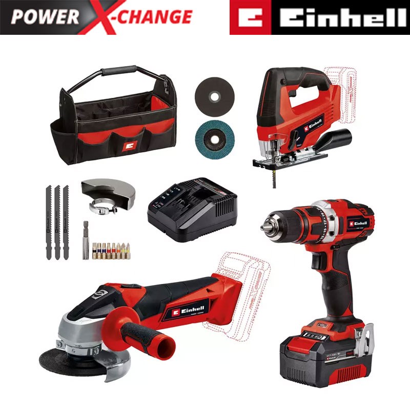 Makine Seti Akülü (1 x 4.0 Ah) (EINHELL 4257241 TE-TK 18/3 Li Kit (JS+CD+AG)) (ÇANTALI)