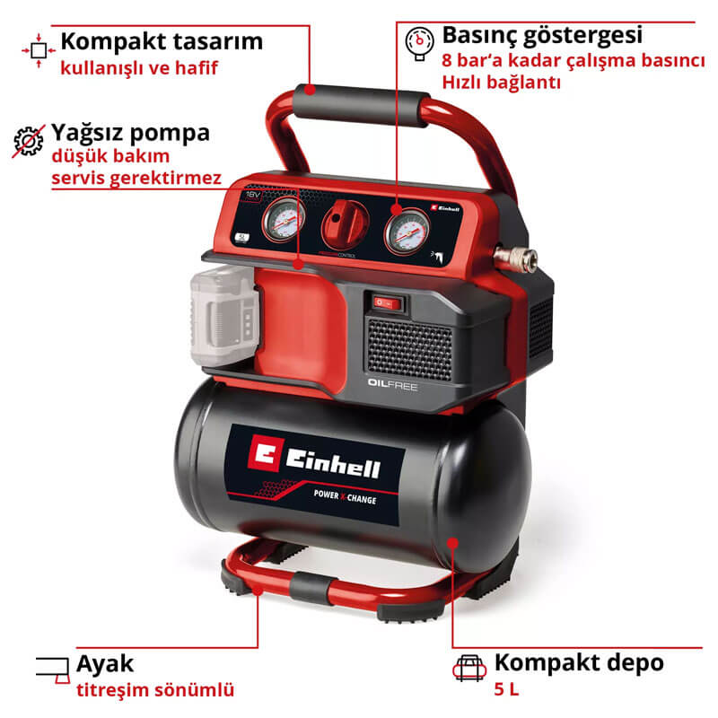 Hava Kompresörü Akülü (Akü Hariç) (EINHELL 4020410 TE-AC 18/75 Li OF Solo)