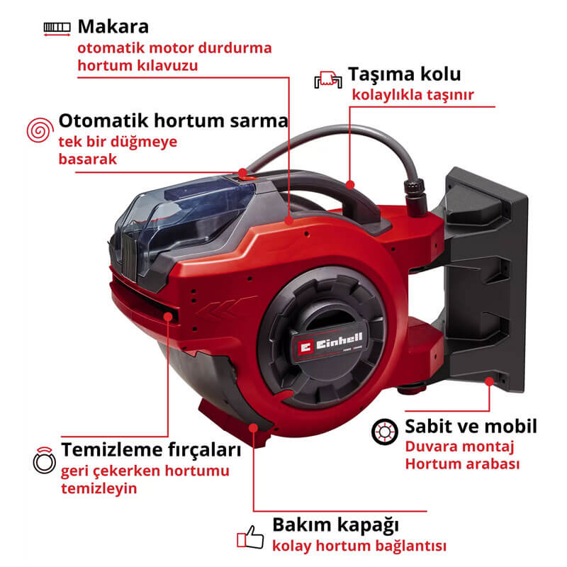 Hortum Makarası Akülü (Akü Hariç) (EINHELL 4173771 GE-HR 18/30 WH Li Solo)