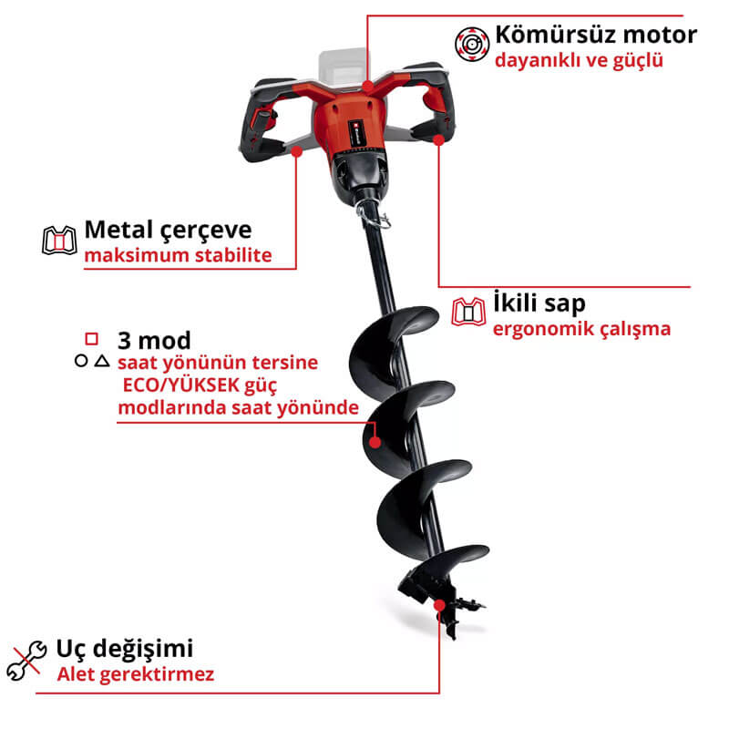 Toprak Burgu Makinası Akülü (Akü Hariç) (96 Nm) (EINHELL 3437000 GP-EA 18/150 Li BL Solo)