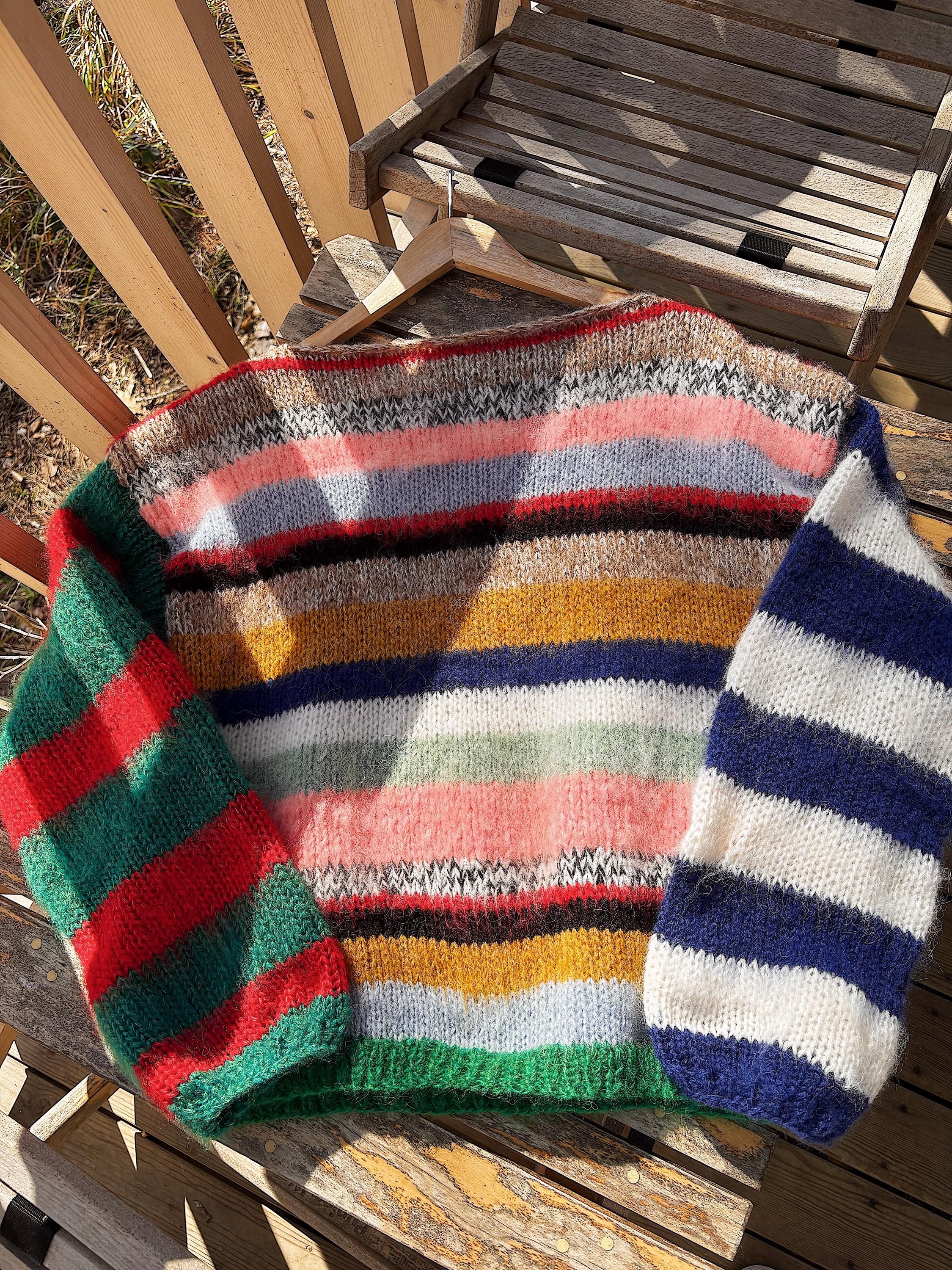 Colorful Striped Sweater, Crochet Sweater, Hand Knitted Warm Sweater,