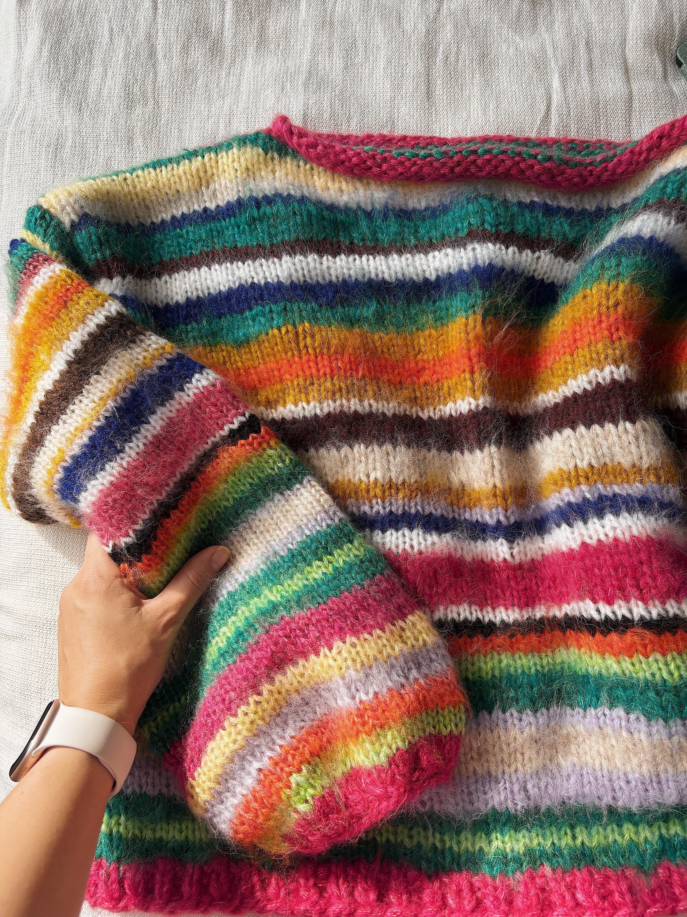 Colorful Striped Sweater, Knitted Sweater, Hand Knitted Warm Sweater,