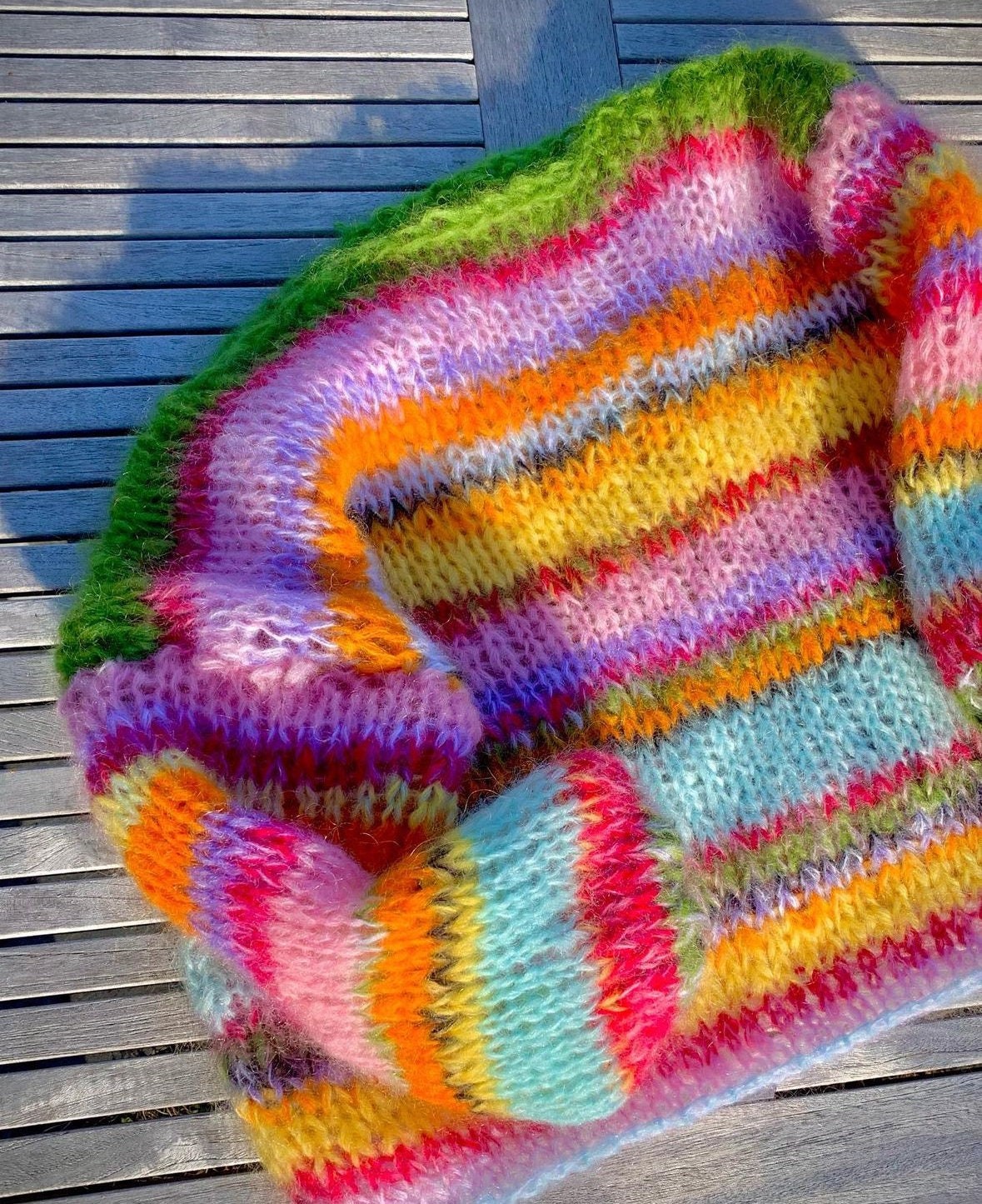Colorful Striped Sweater, Crochet Sweater, Hand-Knitted Warm Sweater, Oversized Sweater, Unisex Sweater, Multicolored Sweater