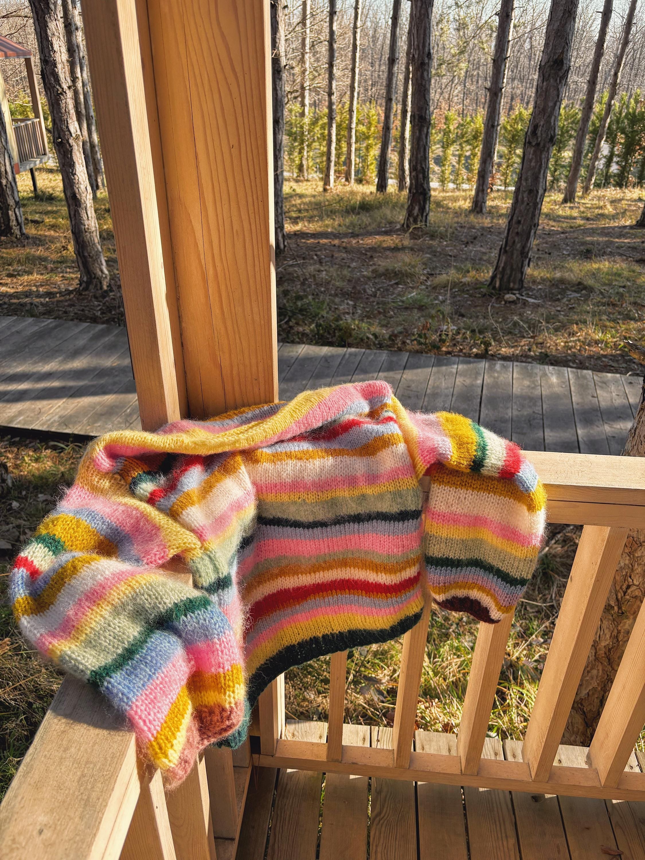 Colorful Striped Sweater, Knitted Sweater, Hand Knitted Warm Sweater,