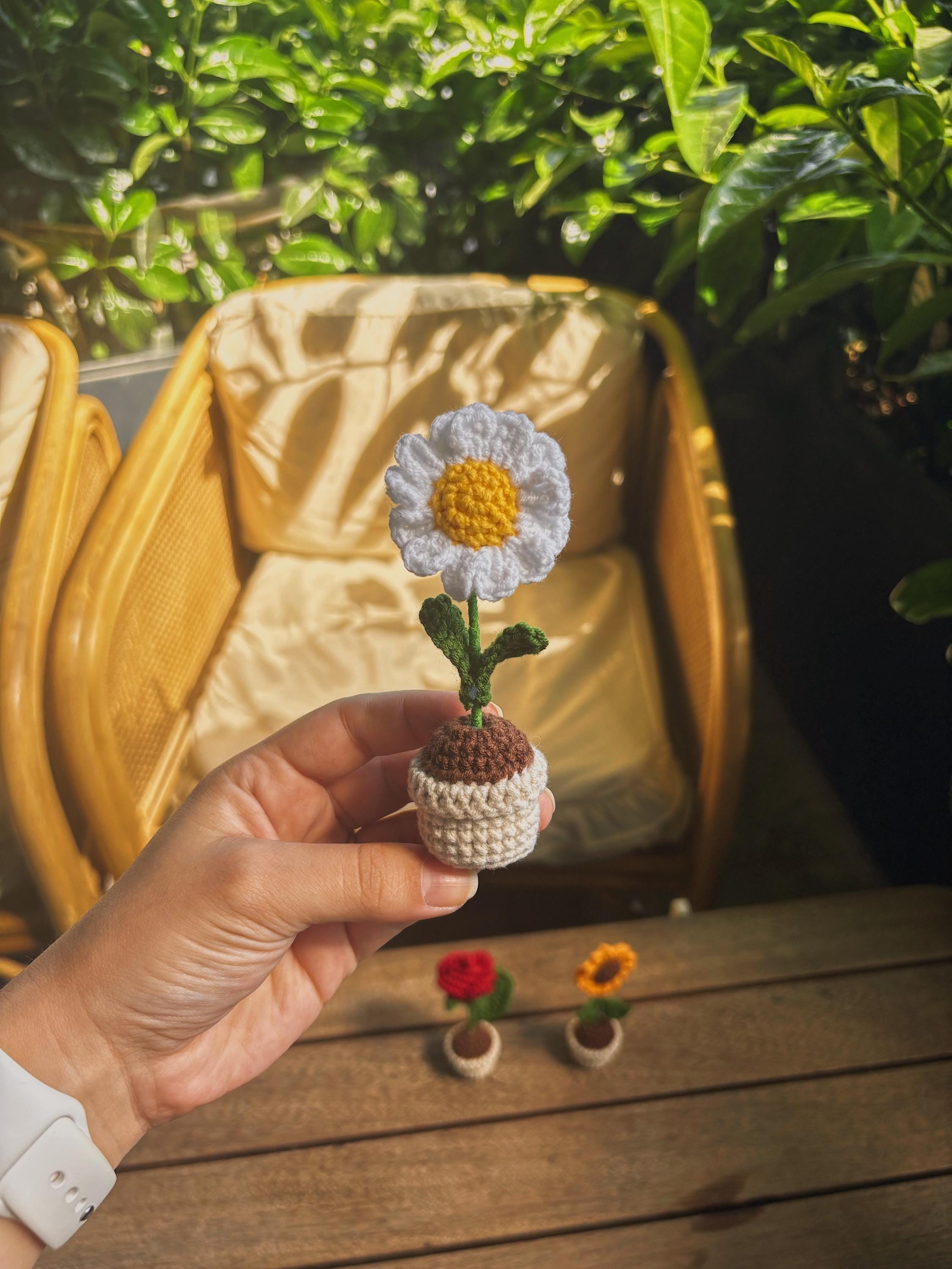 Crochet Potted Flower – Table / Car Decor – Rose, Daisy, Sunflower – Gift for Any Anniversary