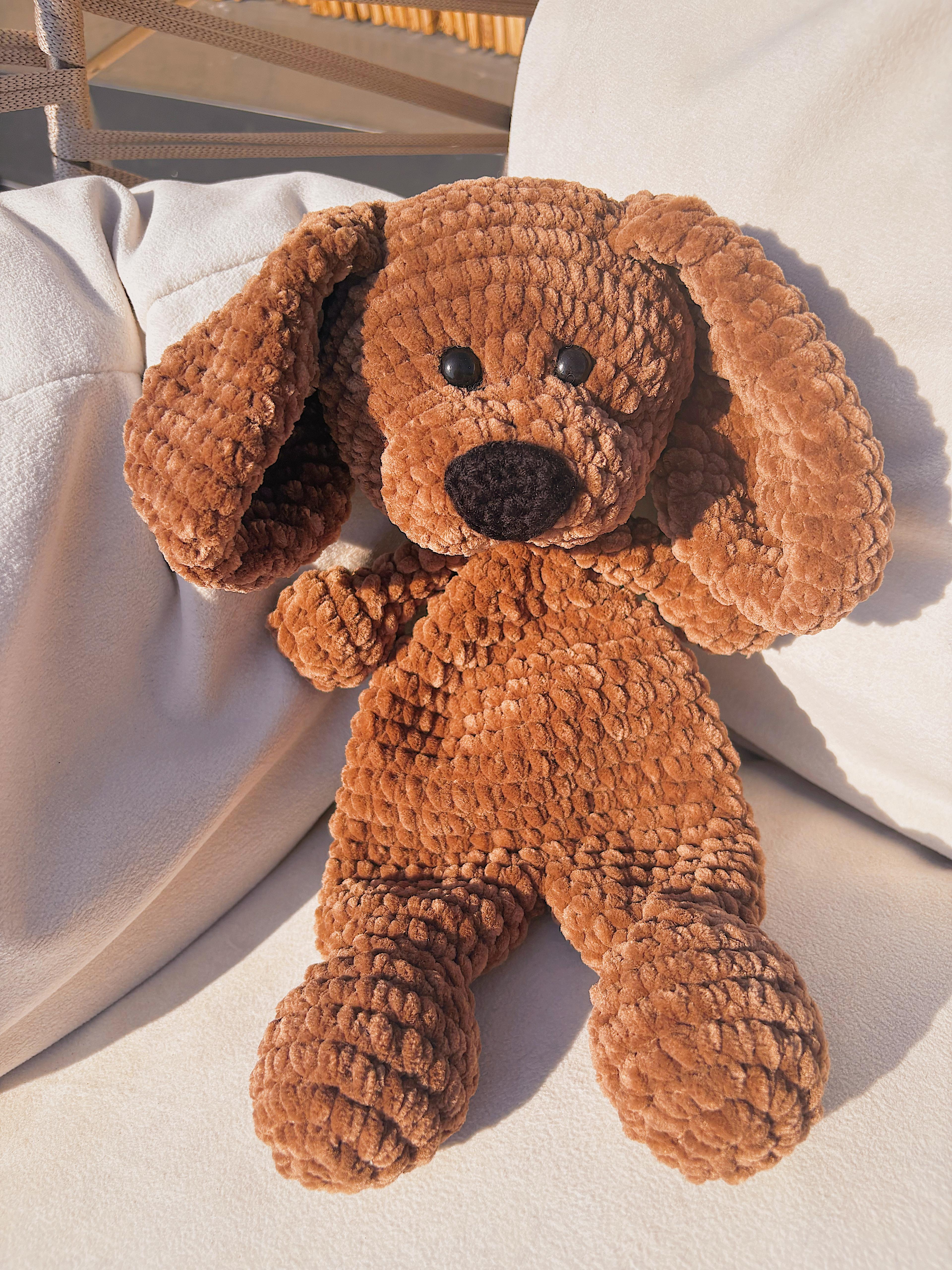 El Yapımı Peluş Köpek Oyuncak – Yumuşak Amigurumi Köpek Figürü, Bebek ve Çocuklar için Oyuncak