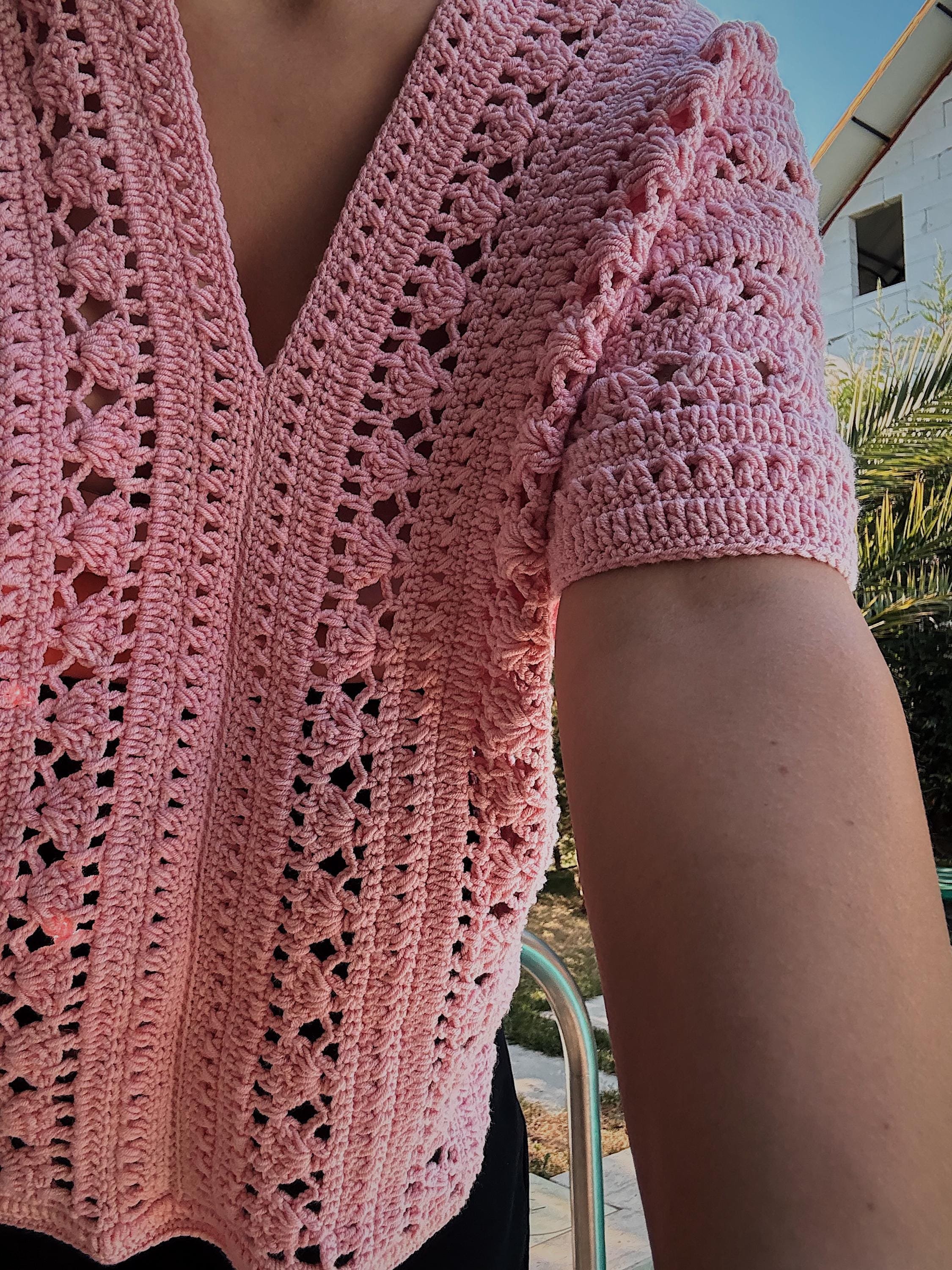 Crochet Summer Top – V-Neck Lace Blouse – Boho Crochet Blouse – Lightweight Beachwear – Short Sleeve Mesh Top