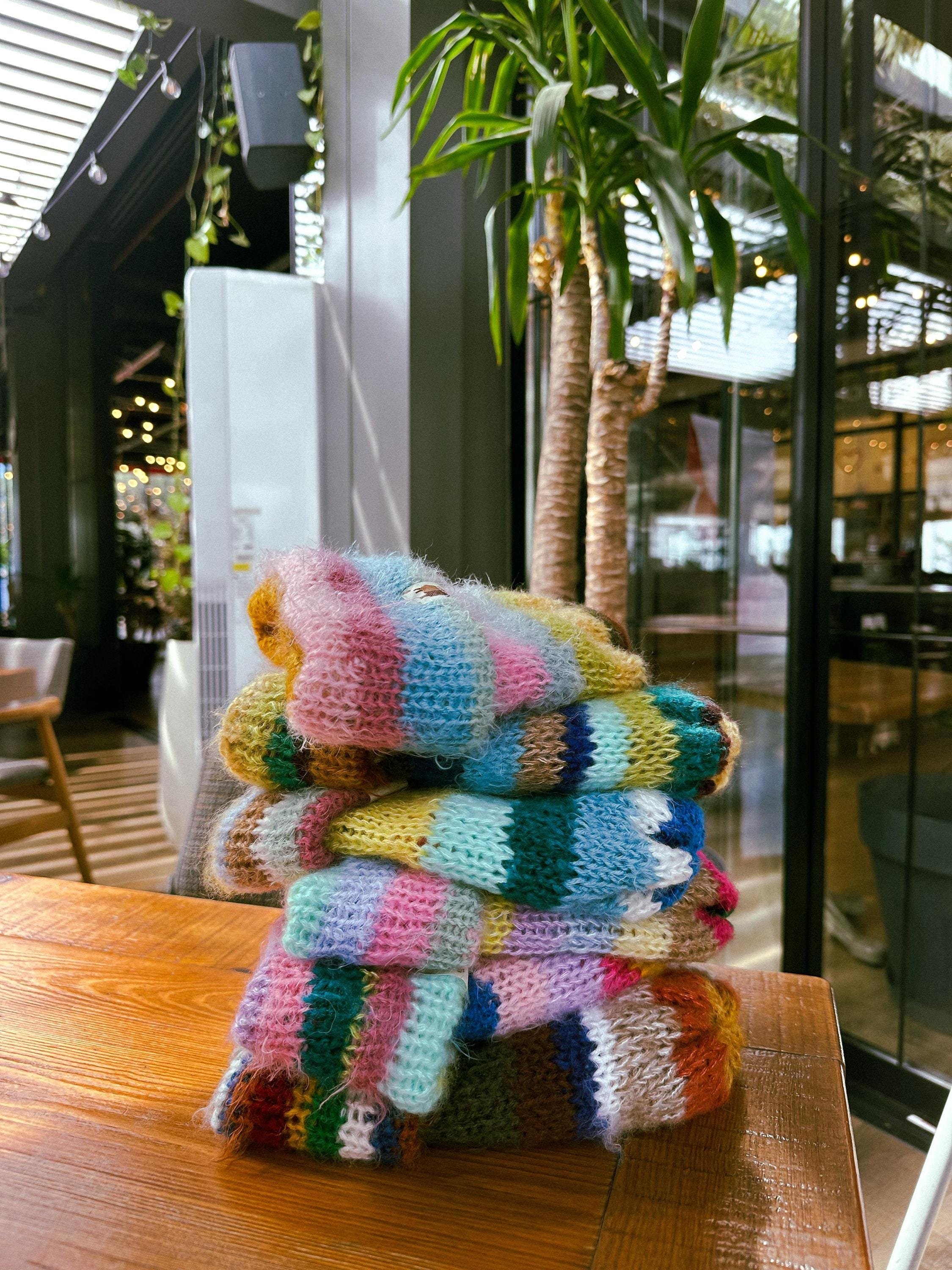 Colorful Scrap Yarn Beanie – Soft Mohair Blend – Unique and Eco-Friendly Knit Hat, Colorful, Warm and Chunky Knit