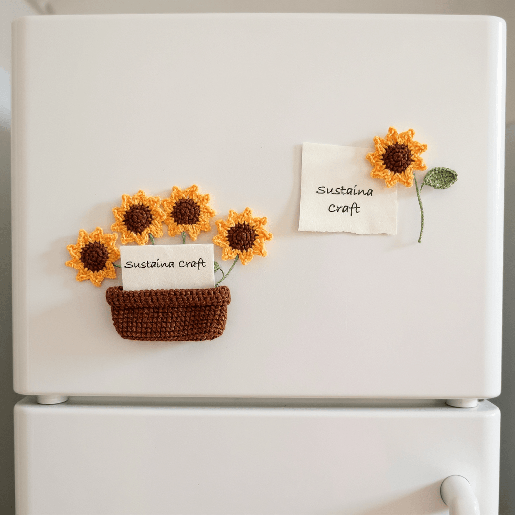 El Yapımı Örgü Çiçek Saksı Magnet – Papatya & Ayçiçeği Modelleri