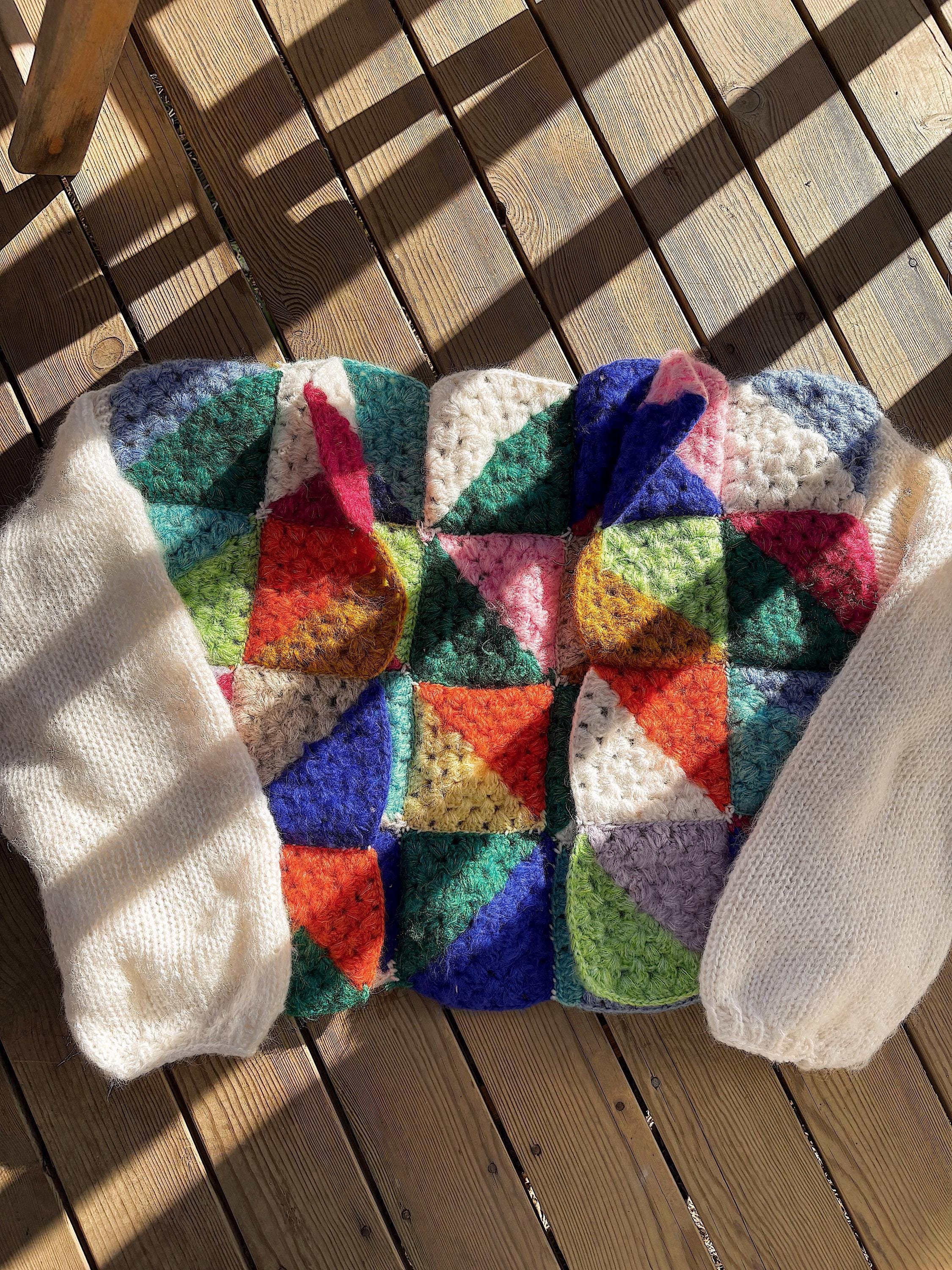 Colorful Crochet Cardigan, Hand-Knitted Warm Cardigan, Oversized Cardigan, Unisex Cardigan, Multicolored Cardigan