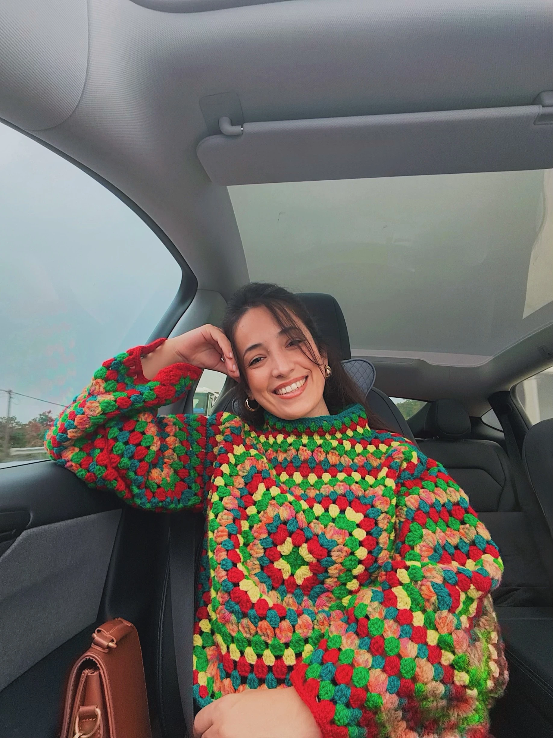 El Yapımı Renkli Crochet Granny Square Örgü Kazak | Oversize Bohem Kazak 