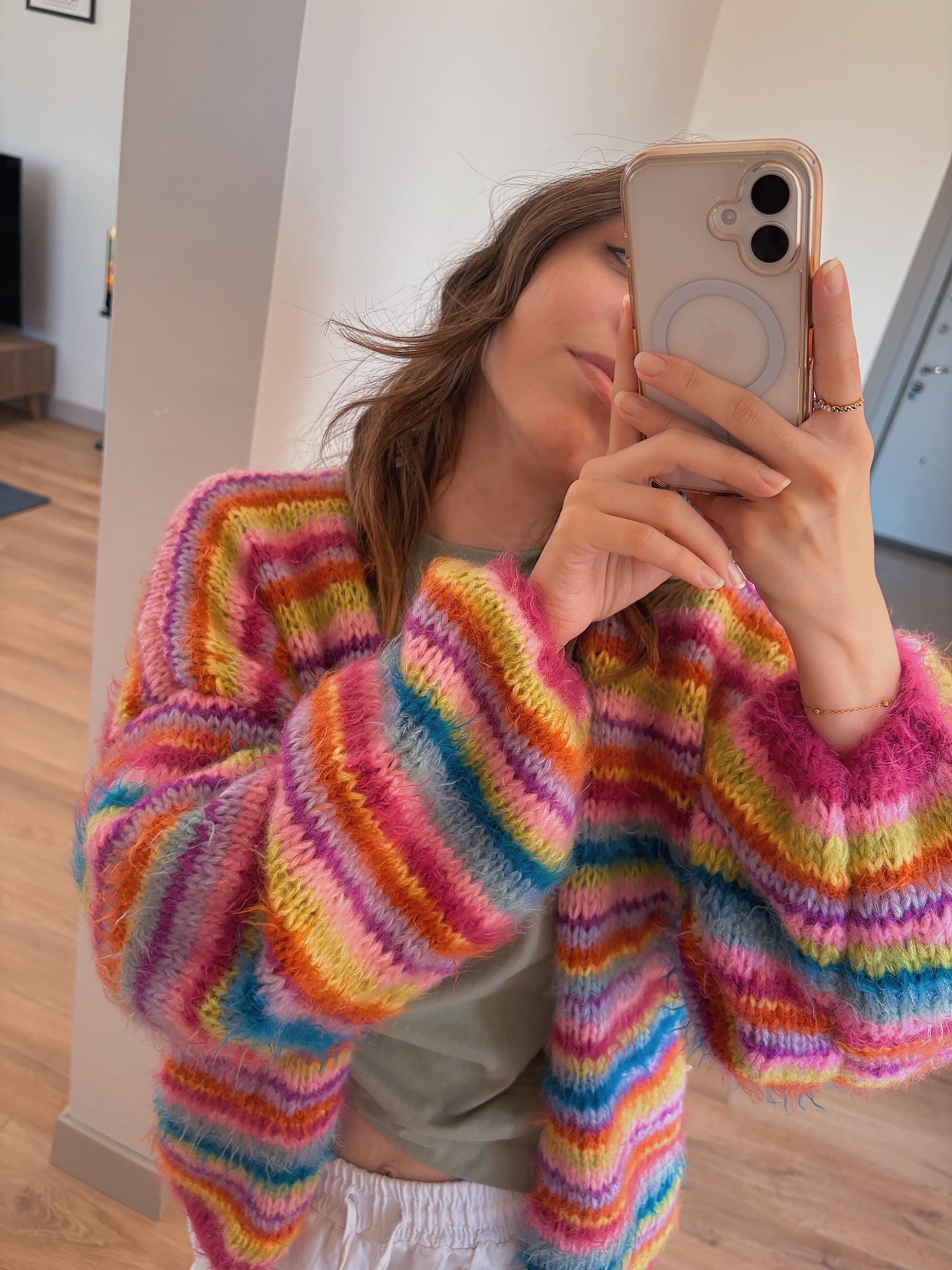 Colorful Striped Cardigan, Knit Cardigan, Hand-Knitted Warm Cardigan, Oversized Cardigan, Unisex Cardigan, Multicolored Cardigan