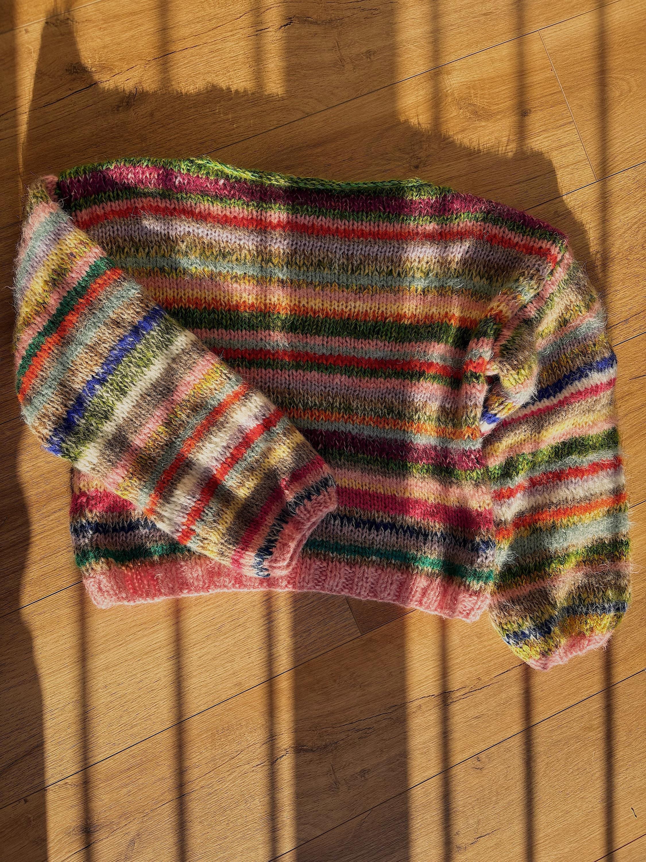 Colorful Striped Sweater, Knitted Sweater, Hand Knitted Warm Sweater,