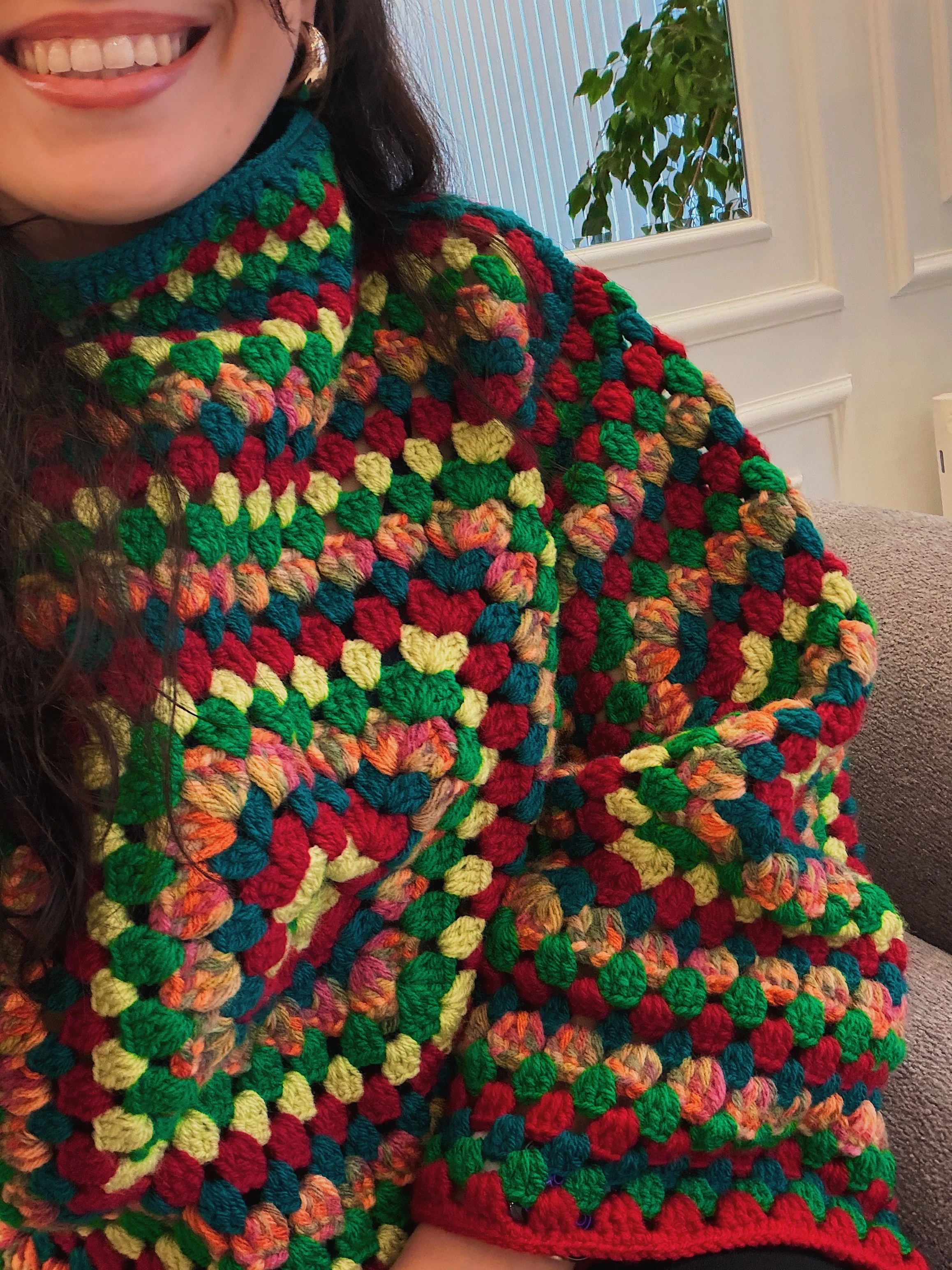 El Yapımı Renkli Crochet Granny Square Örgü Kazak | Oversize Bohem Kazak 