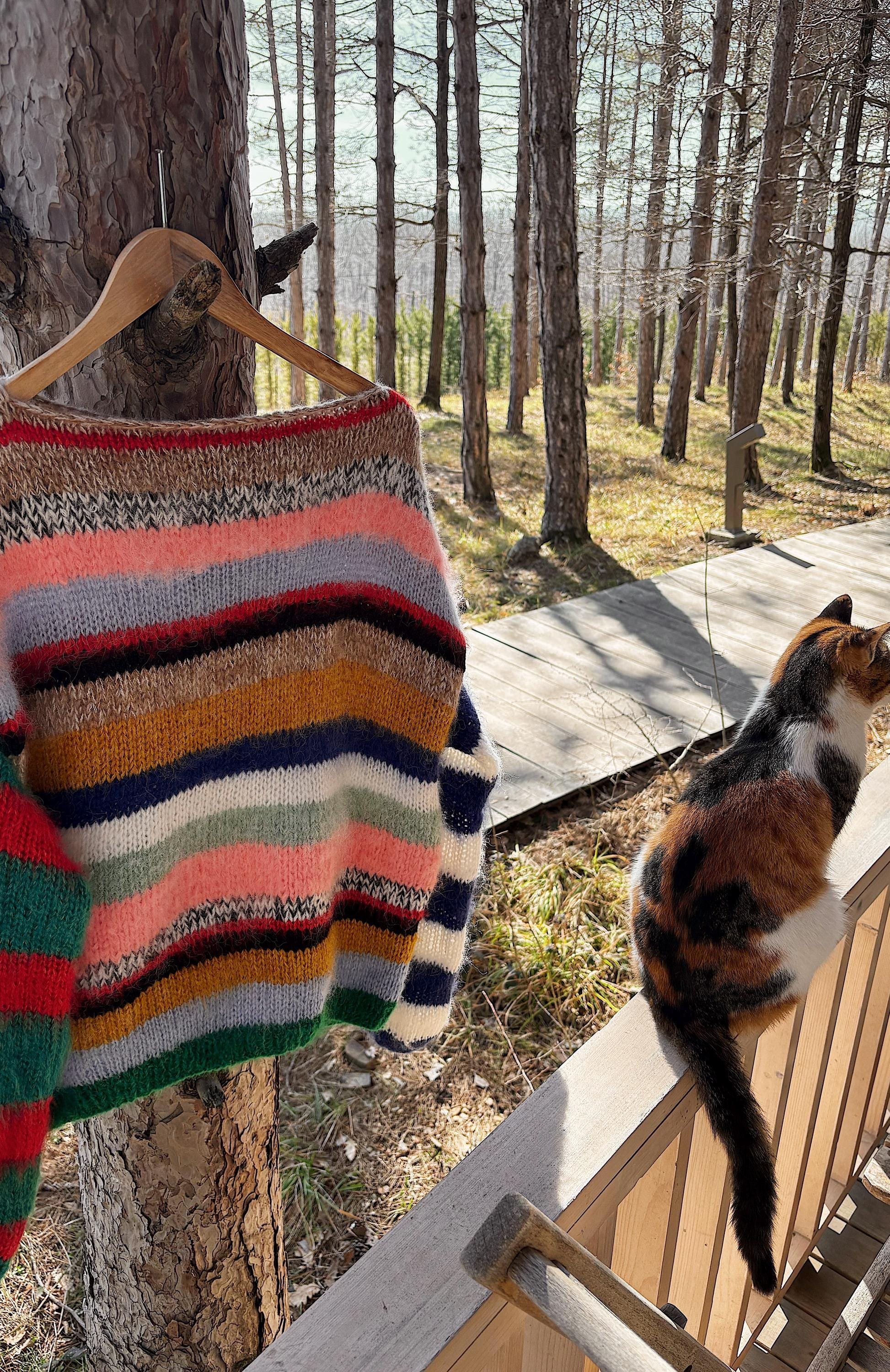 Colorful Striped Sweater, Crochet Sweater, Hand Knitted Warm Sweater,
