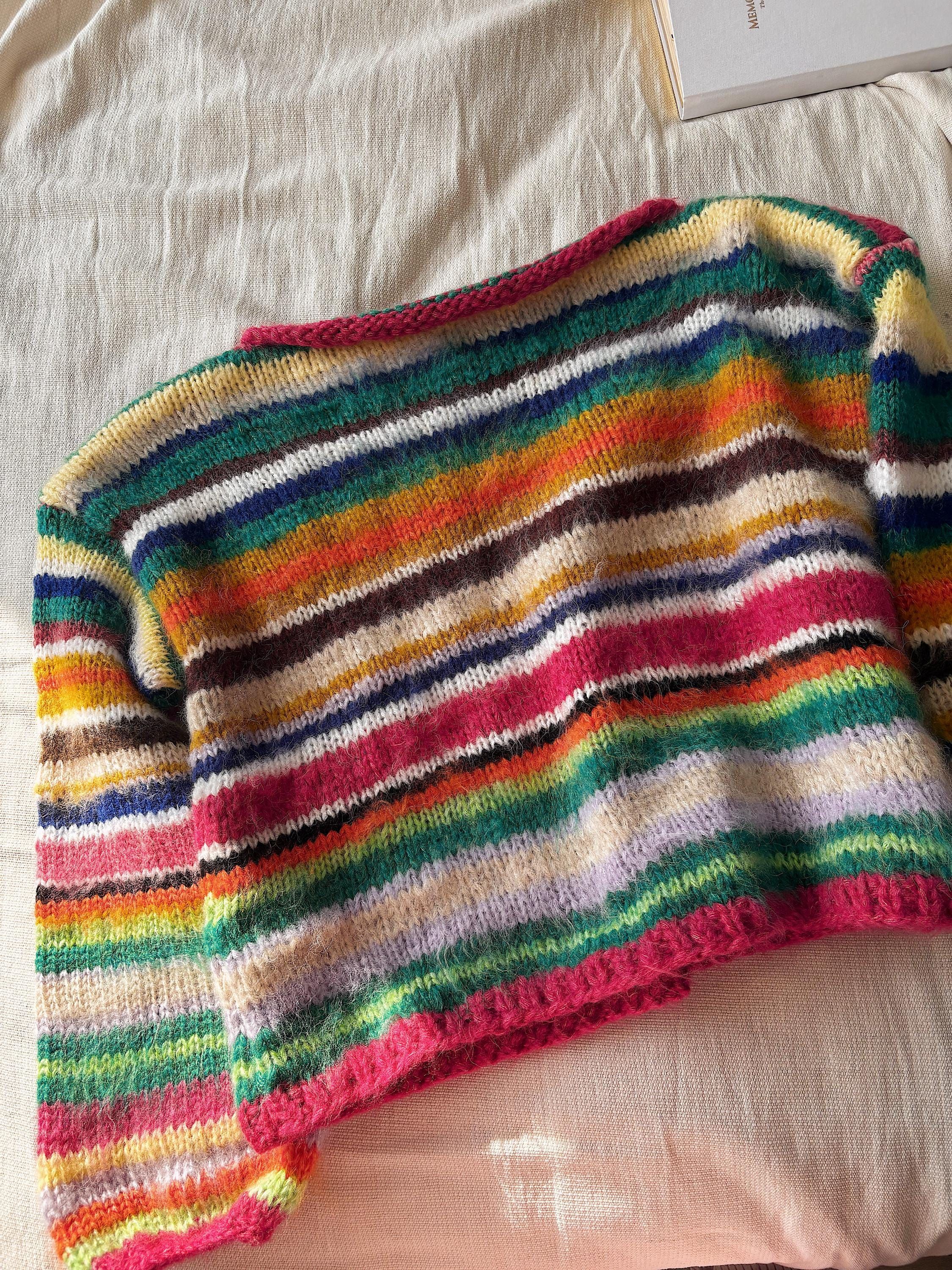 Colorful Striped Sweater, Knitted Sweater, Hand Knitted Warm Sweater,