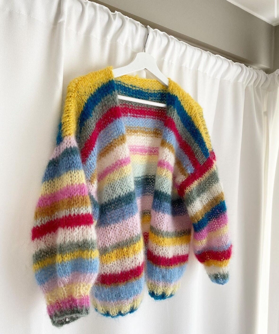 Colorful Knit Cardigan, Hand-Knitted Warm Cardigan, Oversized Cardigan, Unisex Cardigan, Multicolored Cardigan