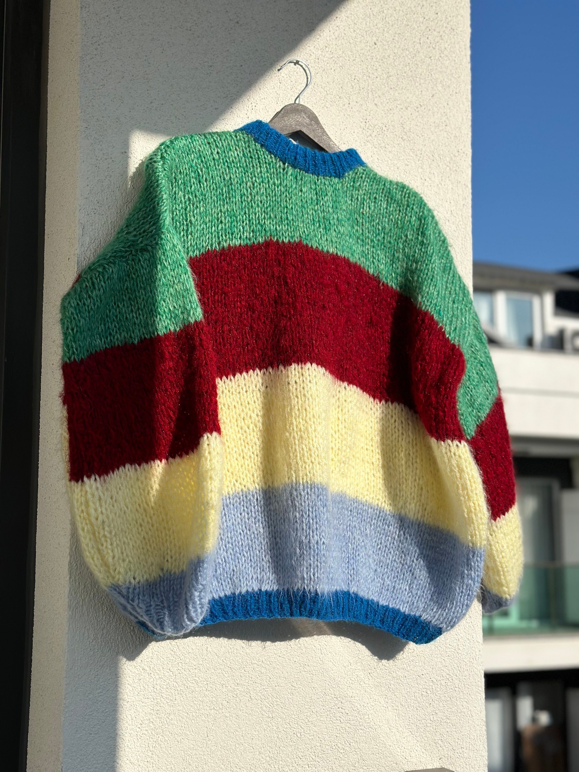 Colorful Striped Sweater, Crochet Sweater, Hand Knitted Warm Sweater,