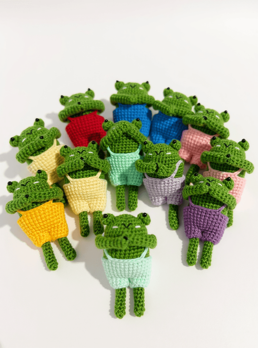 Kurbağa Amigurumi Çanta Charmı, Sarılan Kurbağa Çanta Süsü