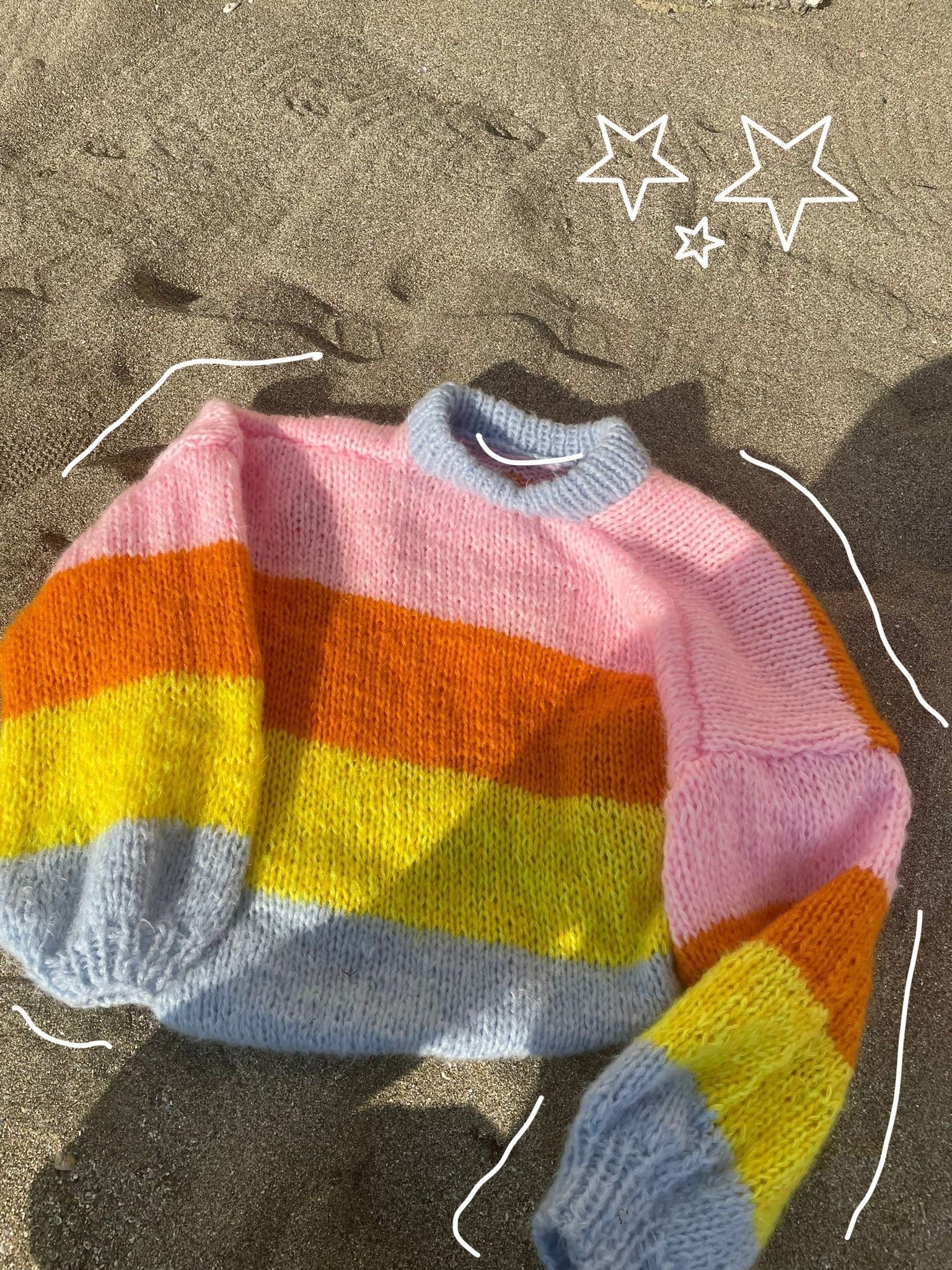 Colorful Striped Sweater, Crochet Sweater, Hand-Knitted Warm Sweater, Oversized Sweater, Unisex Sweater, Multicolored Sweater