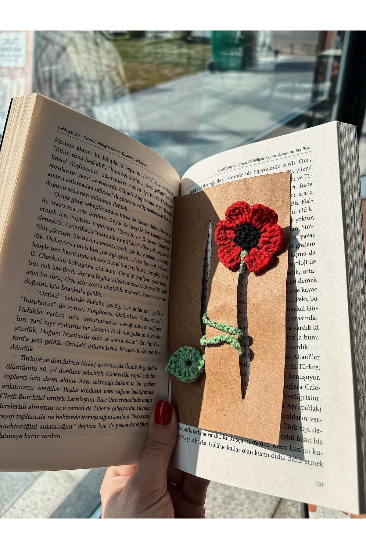Örgü amigurumi çiçek kitap ayracı, gelincik kitap ayracı, ayraç