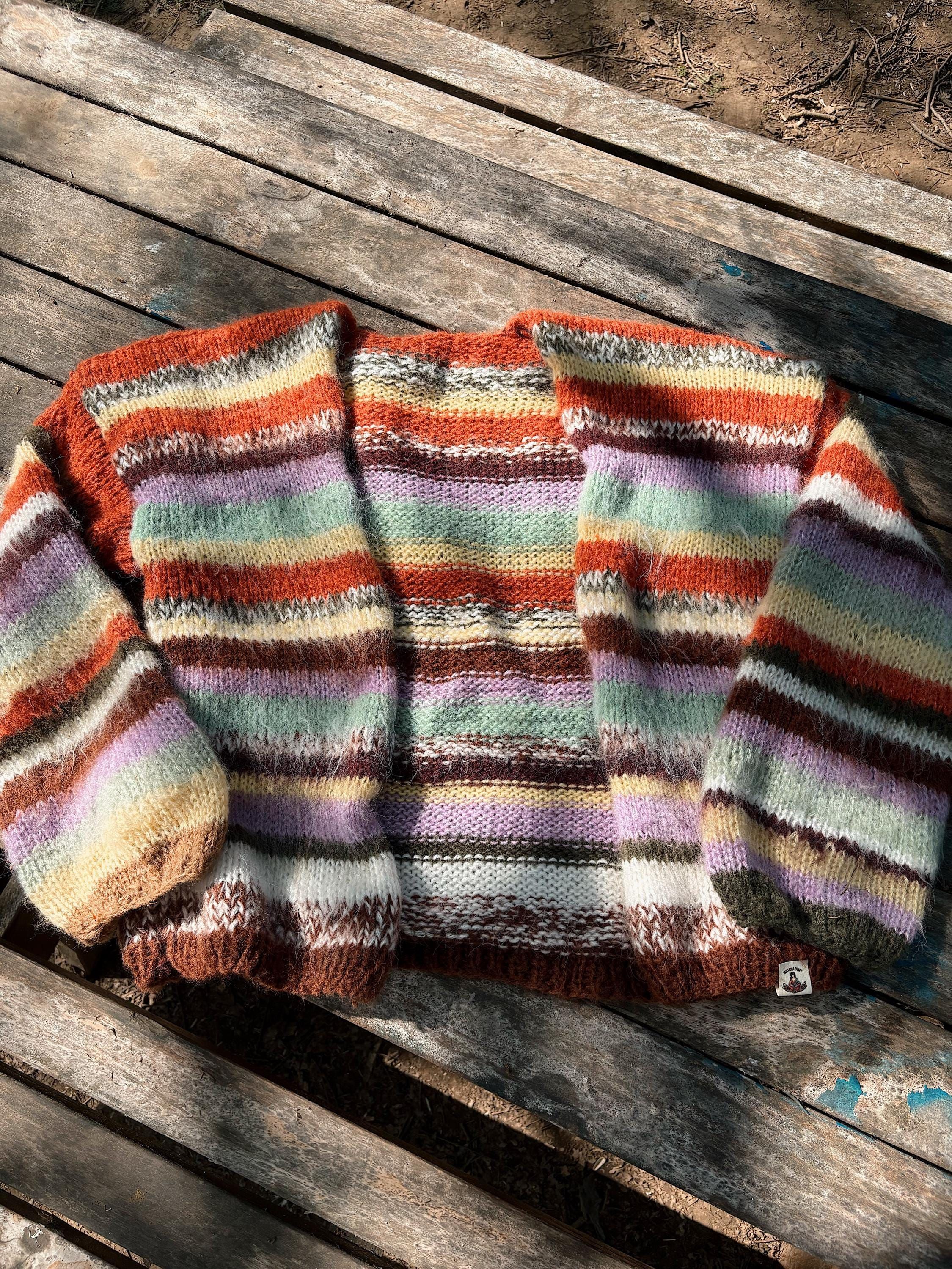 Colorful Striped Cardigan, Knit Cardigan, Hand-Knitted Warm Cardigan, Oversized Cardigan, Unisex Cardigan, Multicolored Cardigan