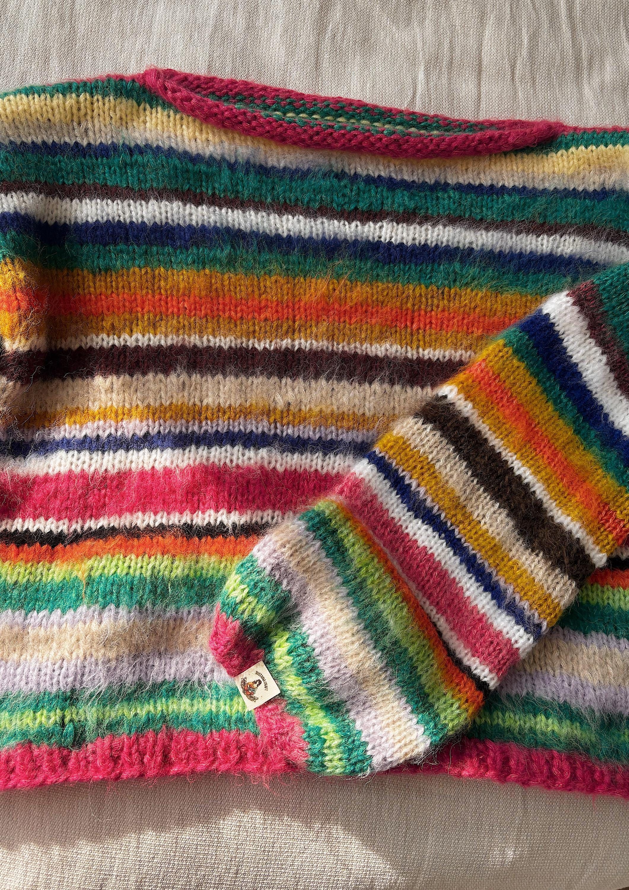 Colorful Striped Sweater, Knitted Sweater, Hand Knitted Warm Sweater,